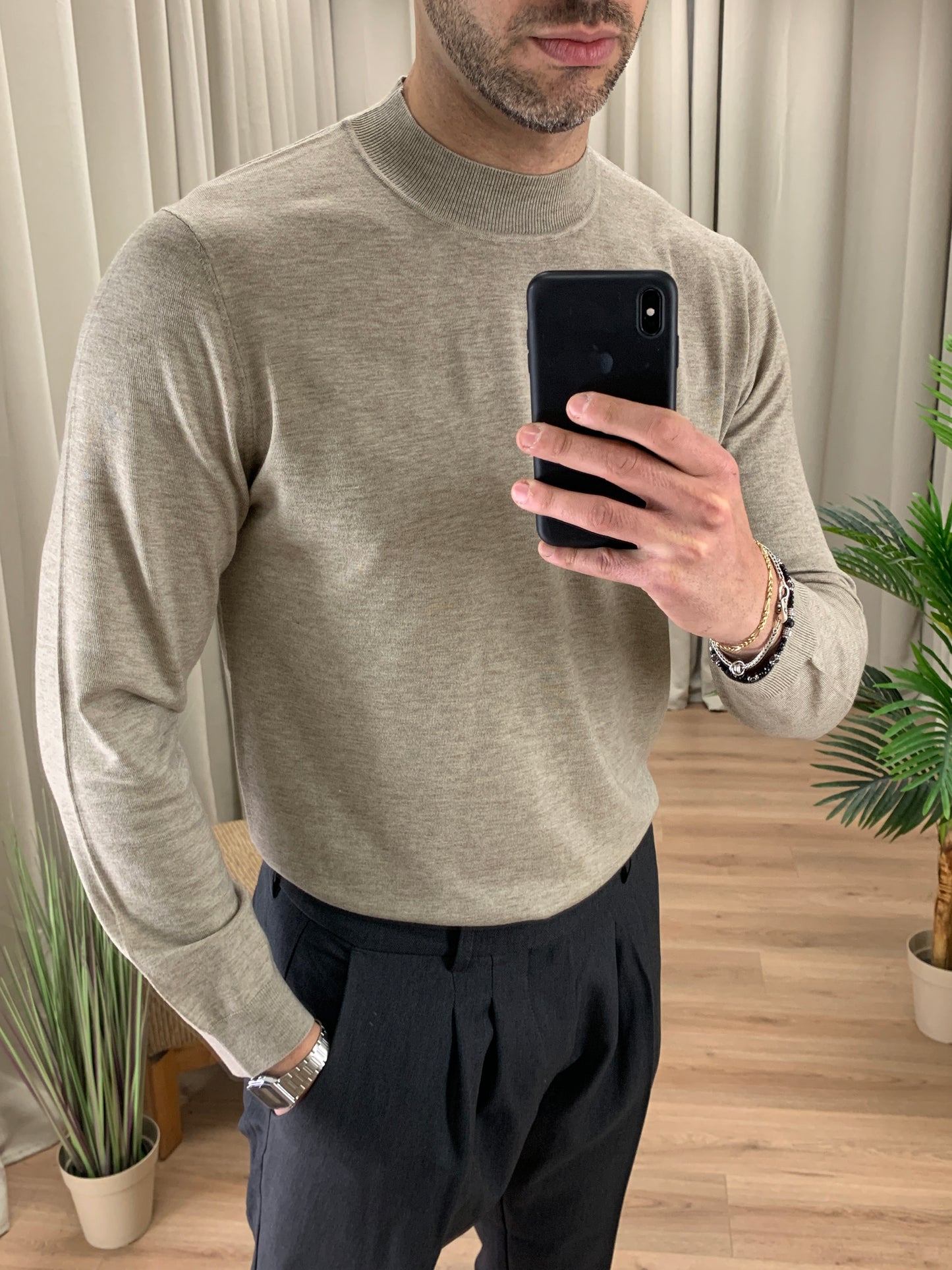 Maglioncino Mockneck in misto Lana col. Beige
