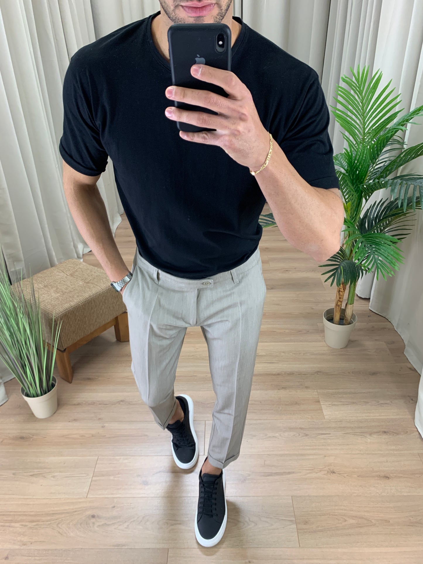 Pantalone Lugano con risvolto col. Avorio