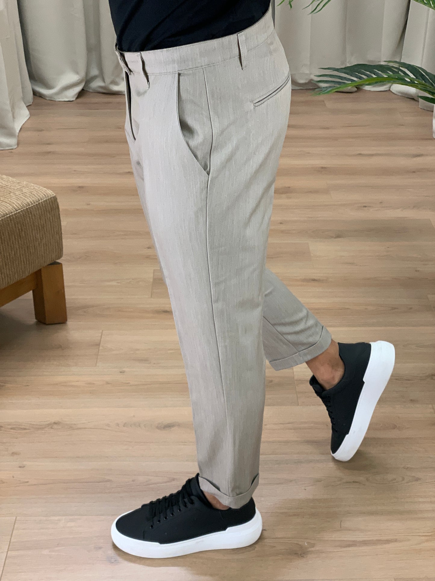 Pantalone Lugano con risvolto col. Avorio