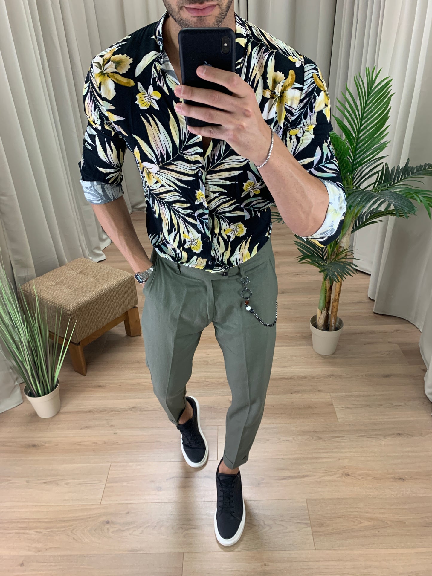 Pantalone Naama Bay in Lino con Catena col. Verde Militare