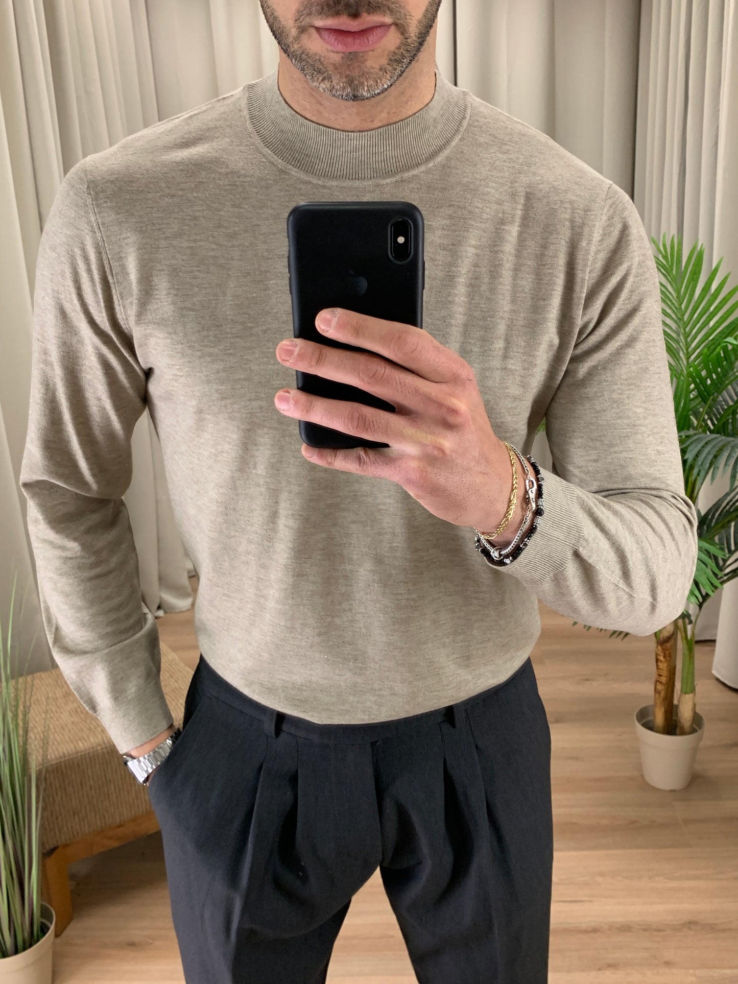 Maglioncino Mockneck in misto Lana col. Beige