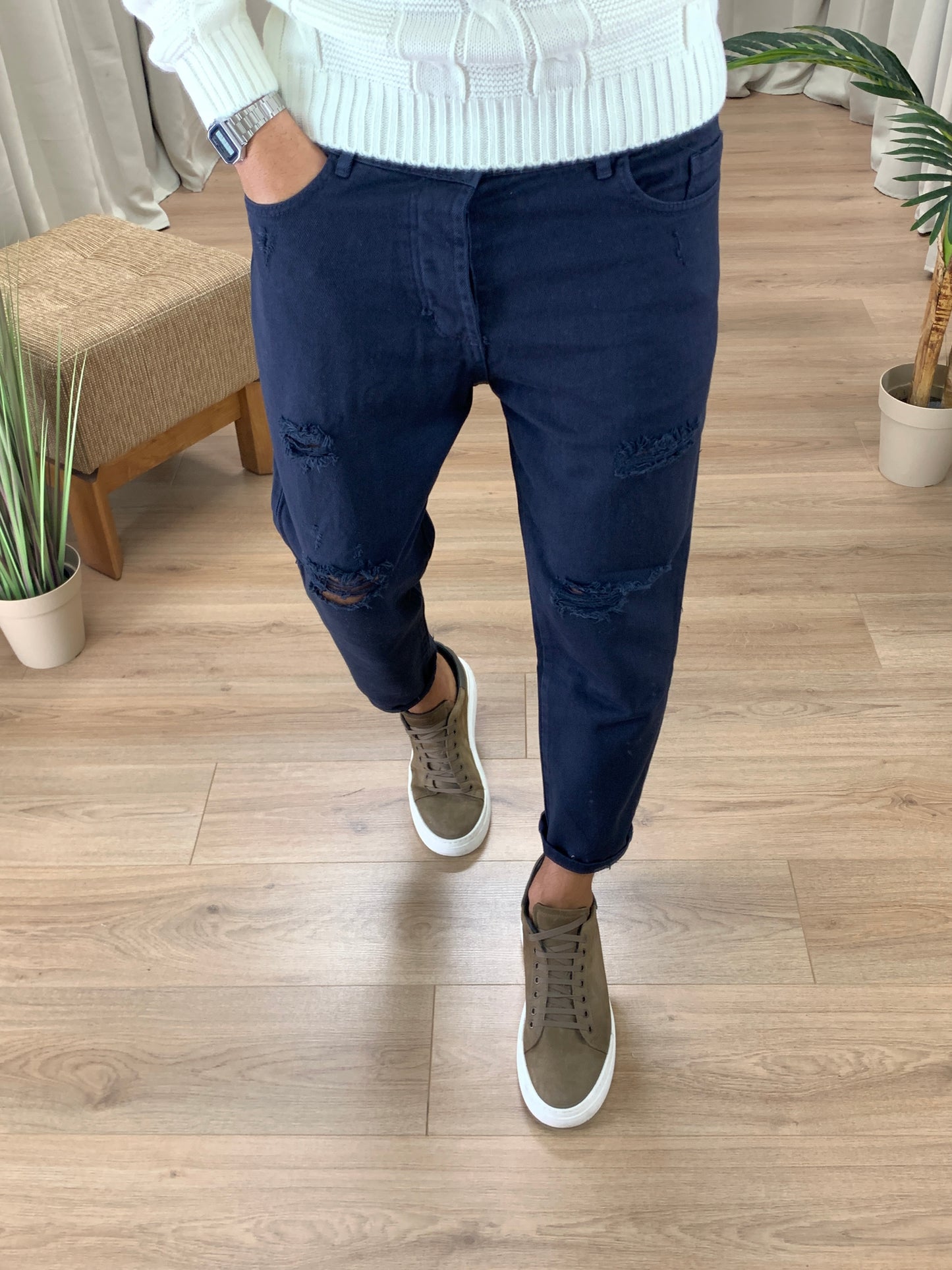 Jeans Tom con rotture Regular Fit col. Blu