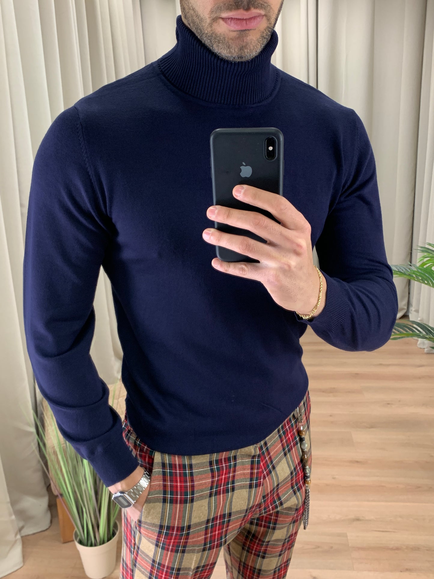 Maglioncino Tokyo a Collo Alto effetto Lana Rasata col. Blu Notte