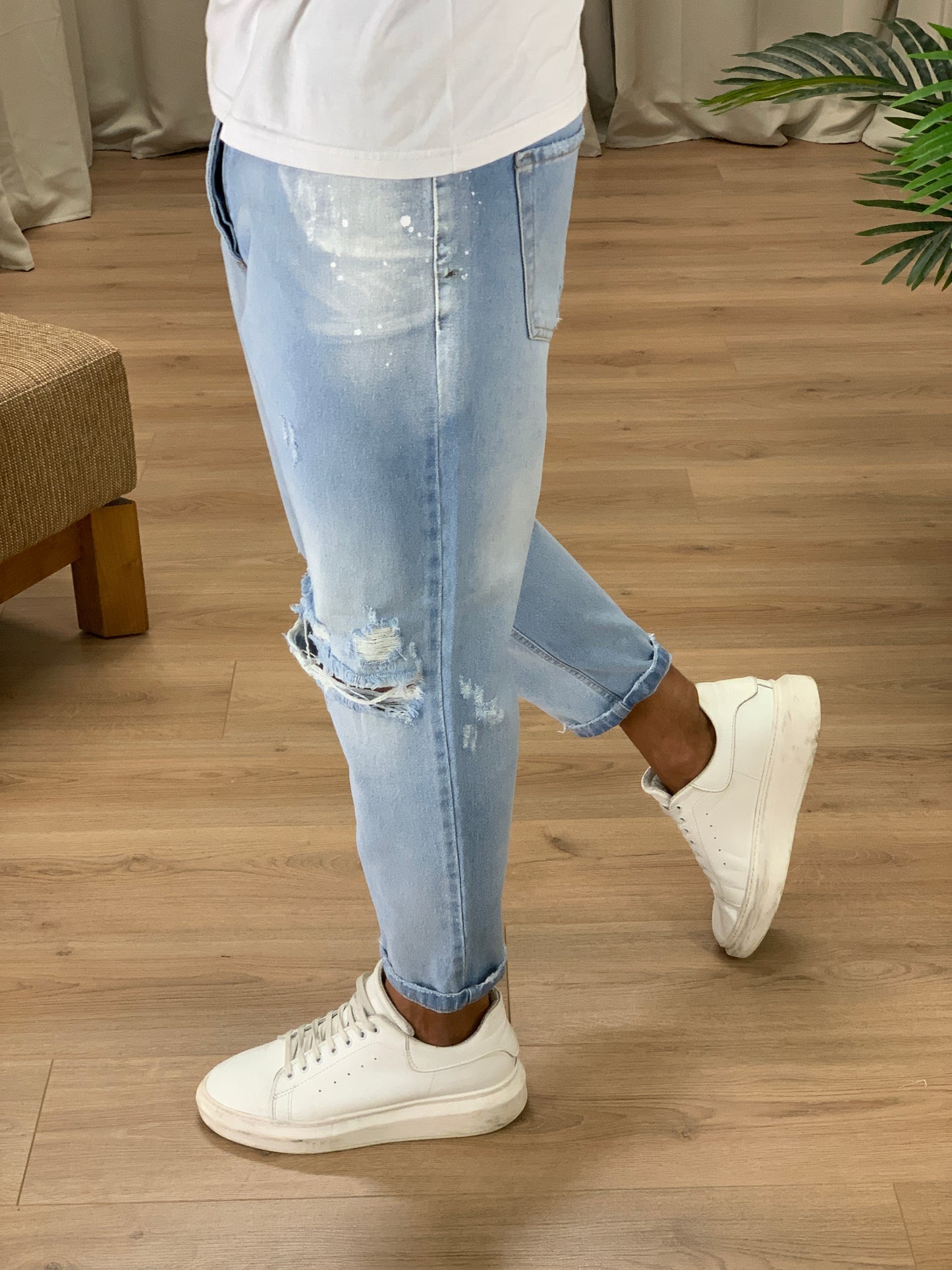Jeans Casacon con Schizzi di Vernice col. Denim