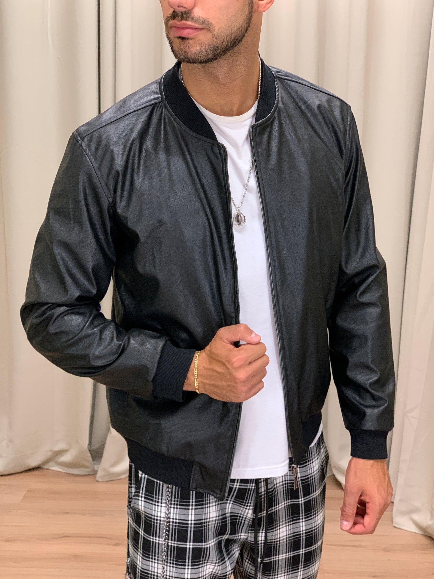Bomber Dragos con zip effetto pelle col. Nero