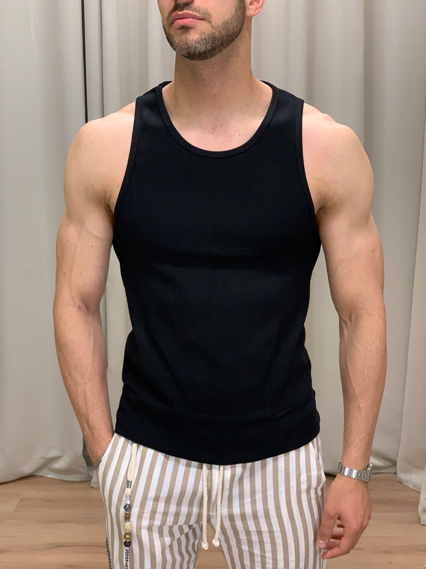 Canotta slim fit a Costine col. Nero