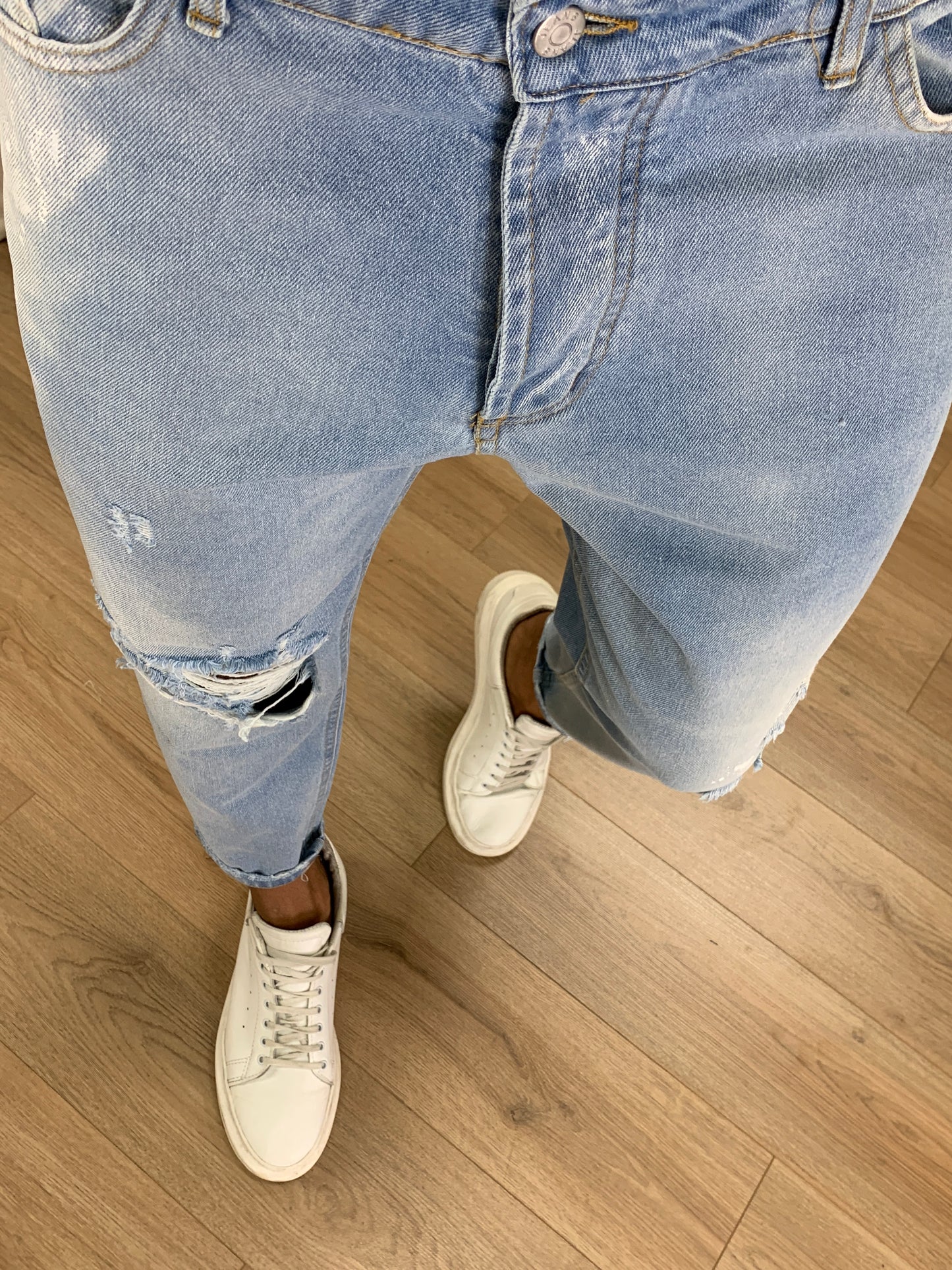 Jeans Casacon con Schizzi di Vernice col. Denim