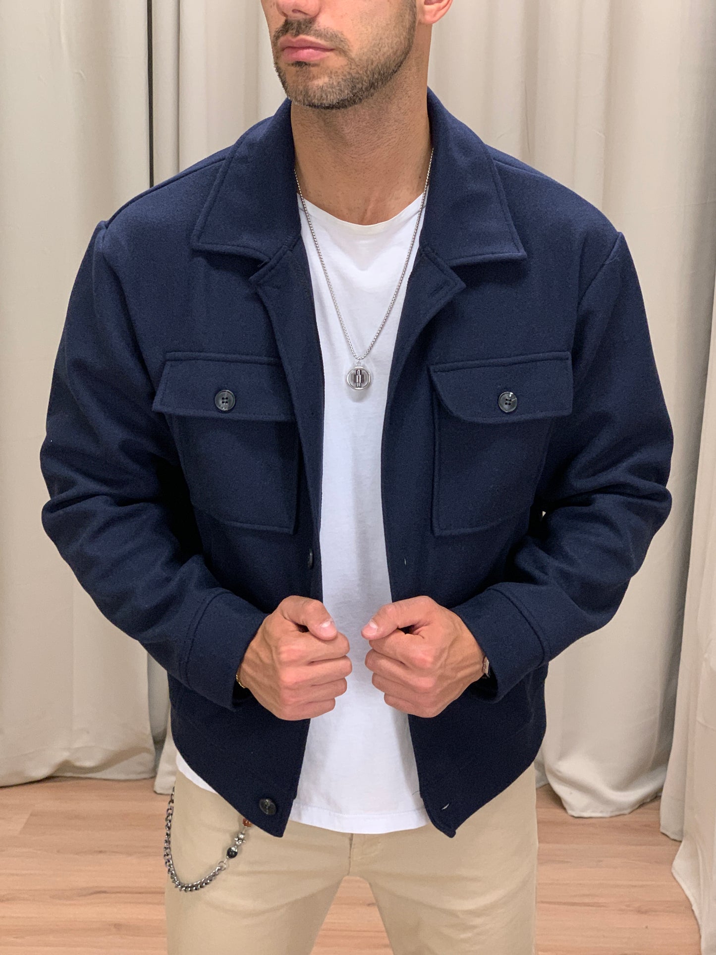 Giacca camicia Martinez con Taschini col. Blu