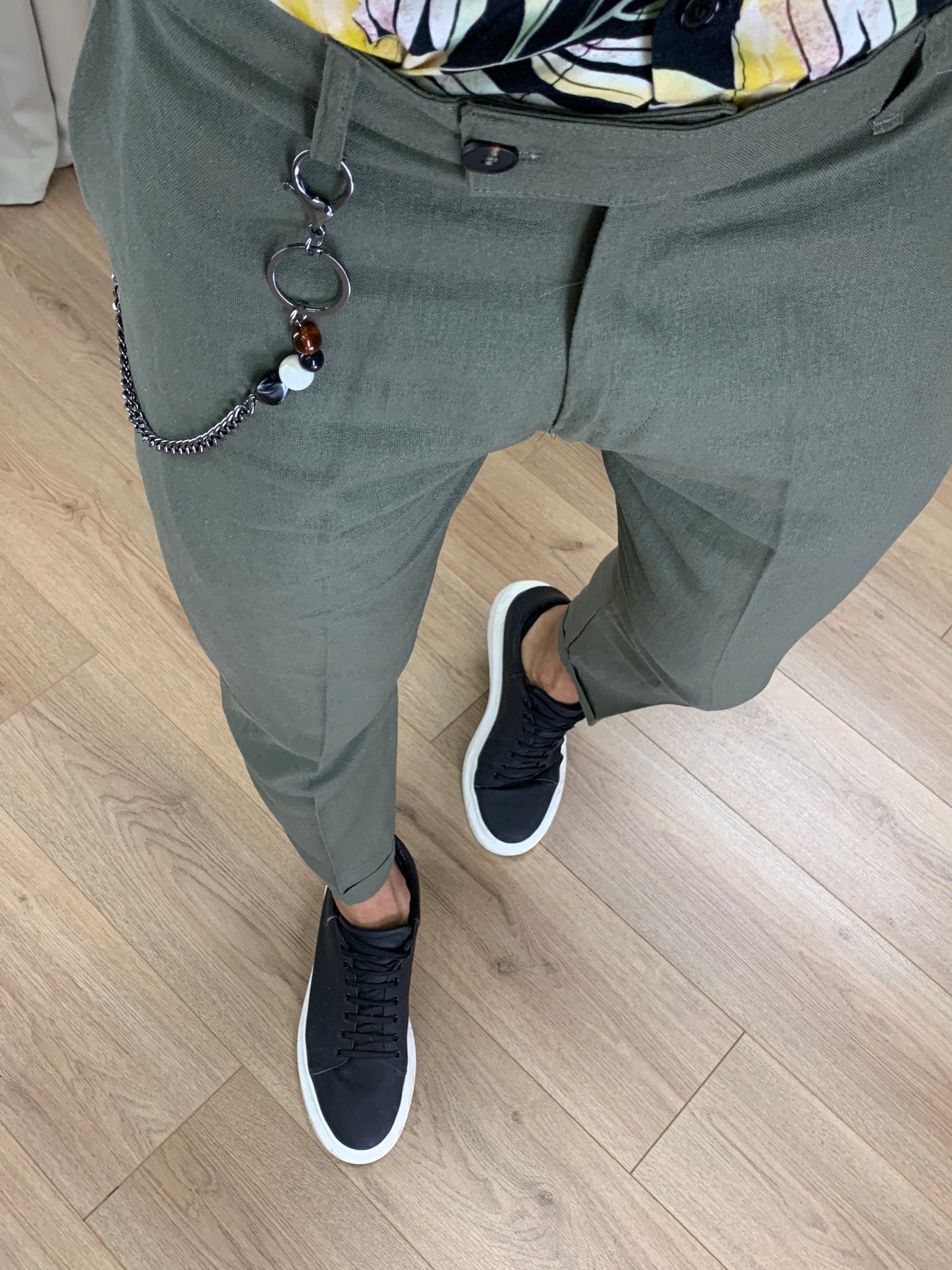 Pantalone Naama Bay in Lino con Catena col. Verde Militare