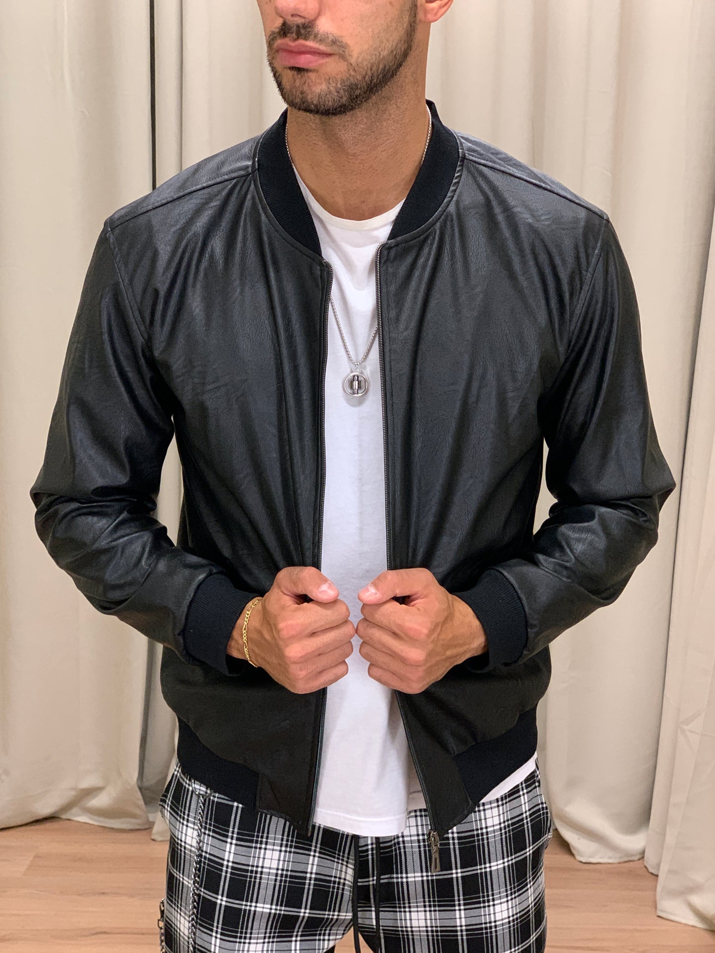 Bomber Dragos con zip effetto pelle col. Nero
