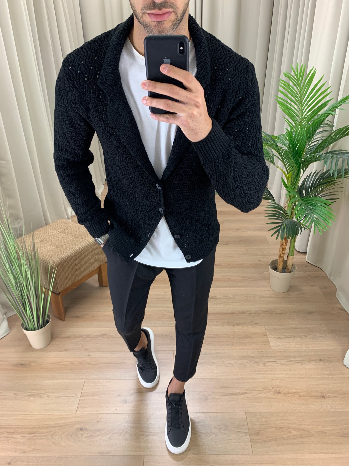 Giacca Cardigan Inibhition Traforata Misto Lana col. Nero