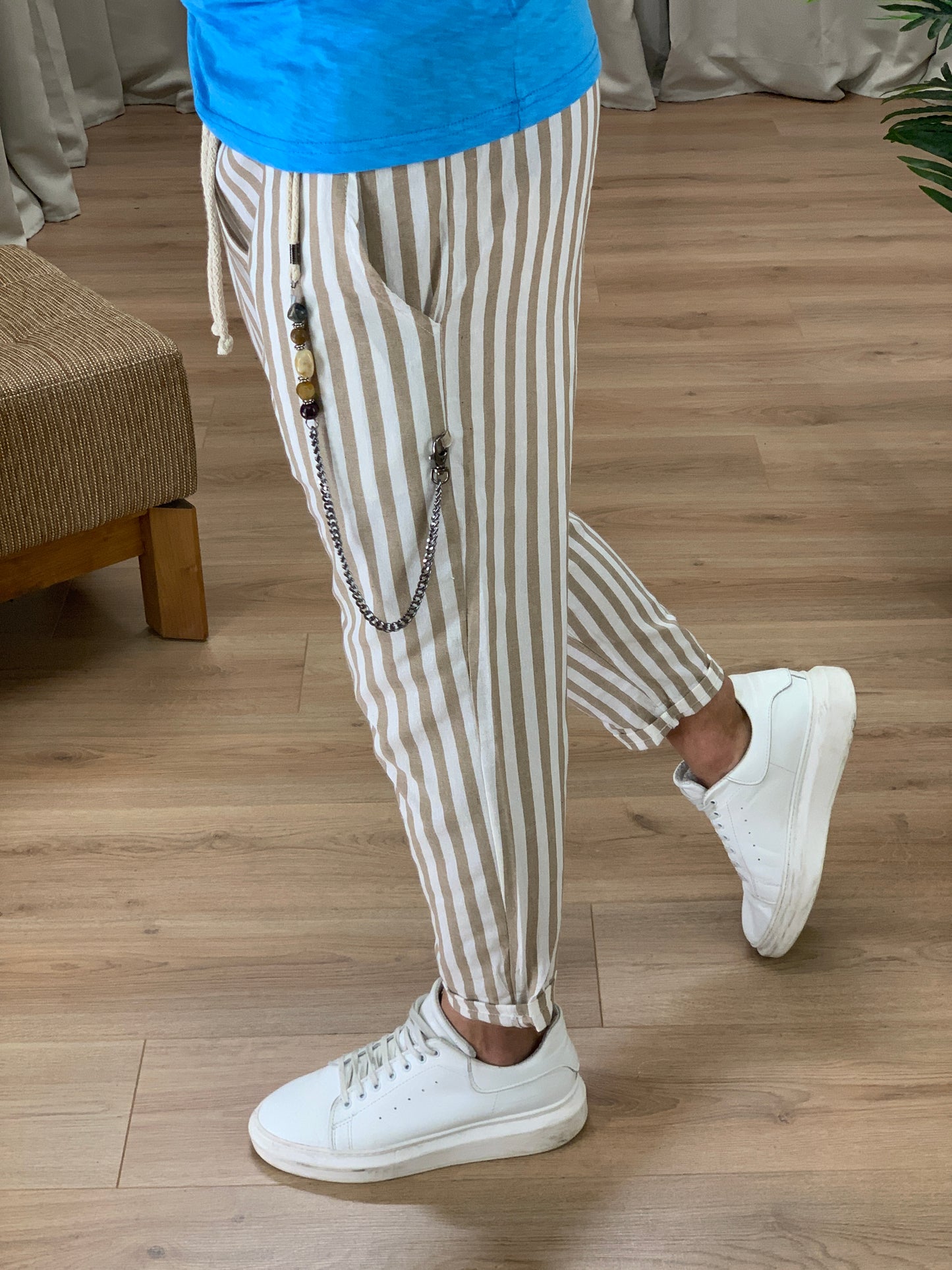 Pantalaccio Estasi in Lino a righe col. Cammello