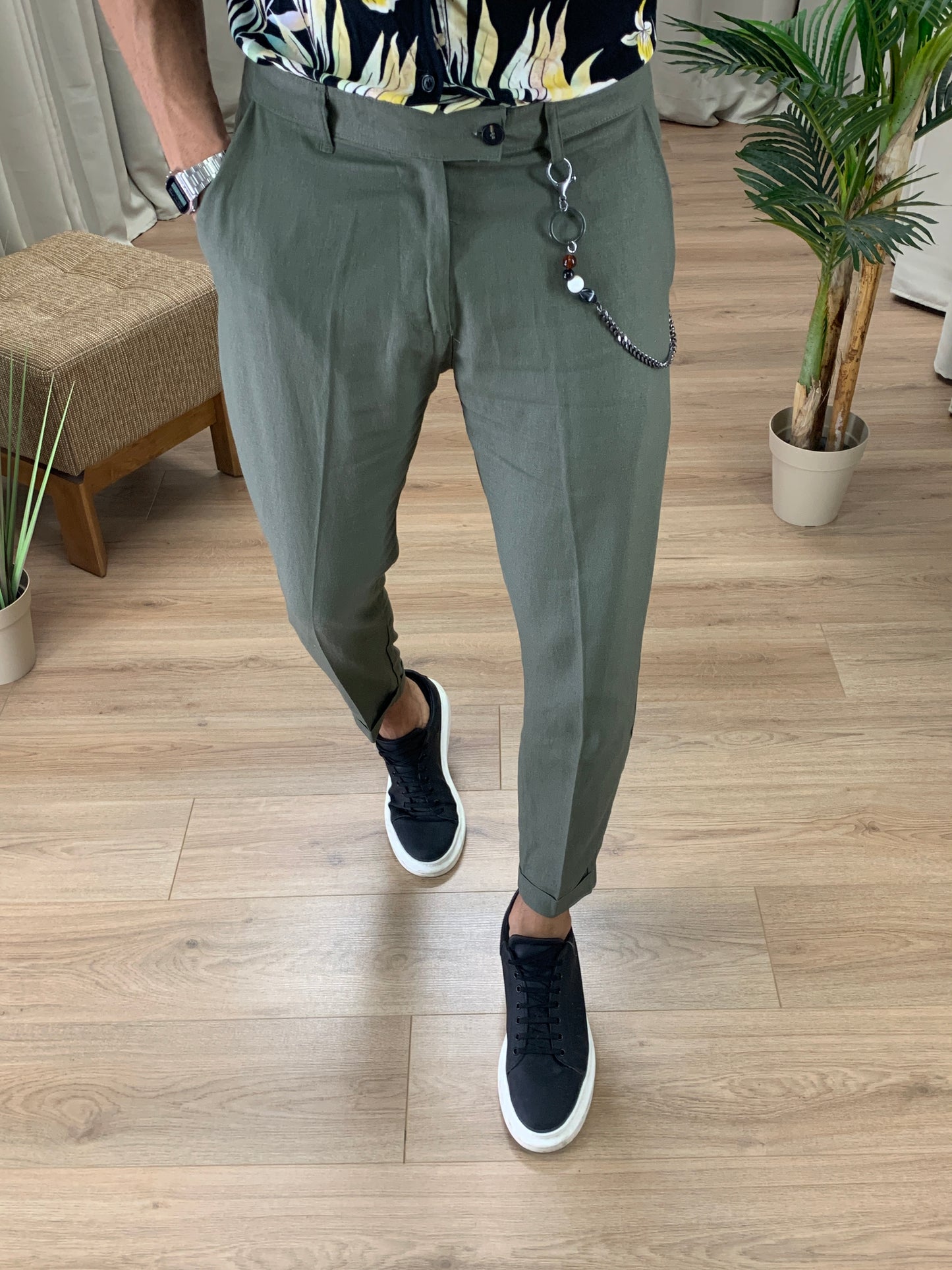 Pantalone Naama Bay in Lino con Catena col. Verde Militare