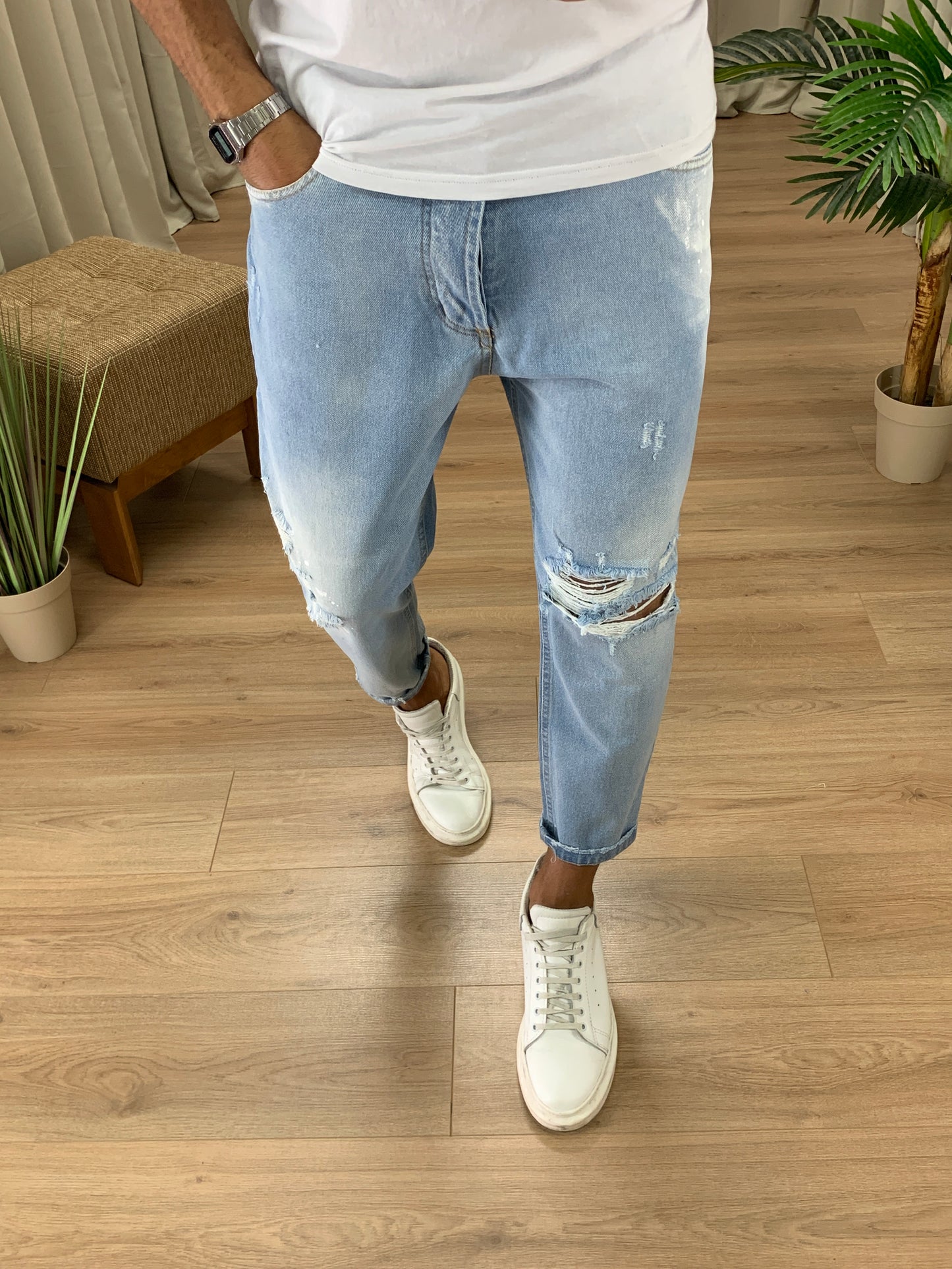 Jeans Casacon con Schizzi di Vernice col. Denim