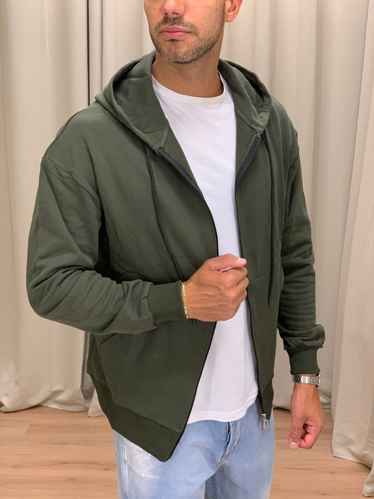 Felpa Rocky con Cappuccio e Zip col. Verde Militare