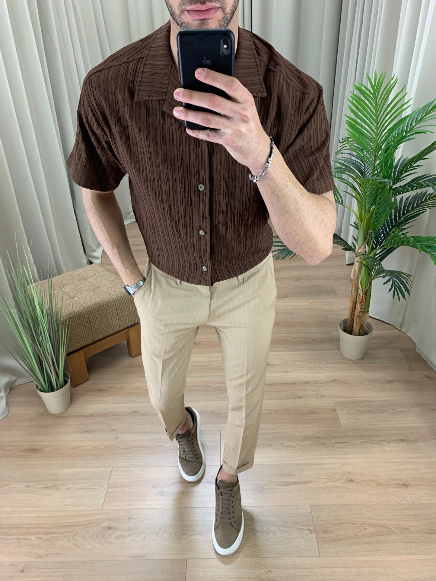 Camicia Miami Vice a Costine col. Marrone