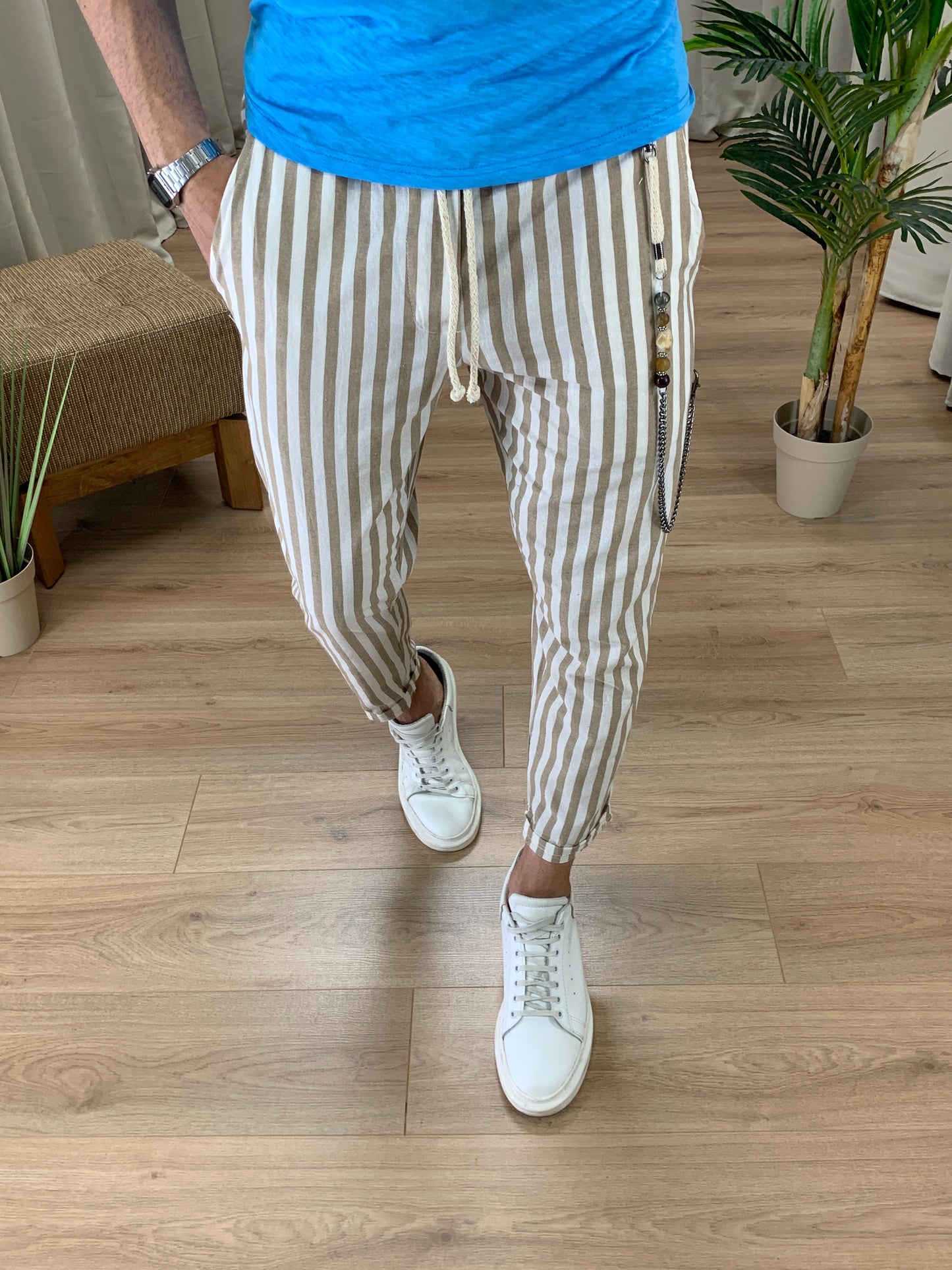 Pantalaccio Estasi in Lino a righe col. Cammello