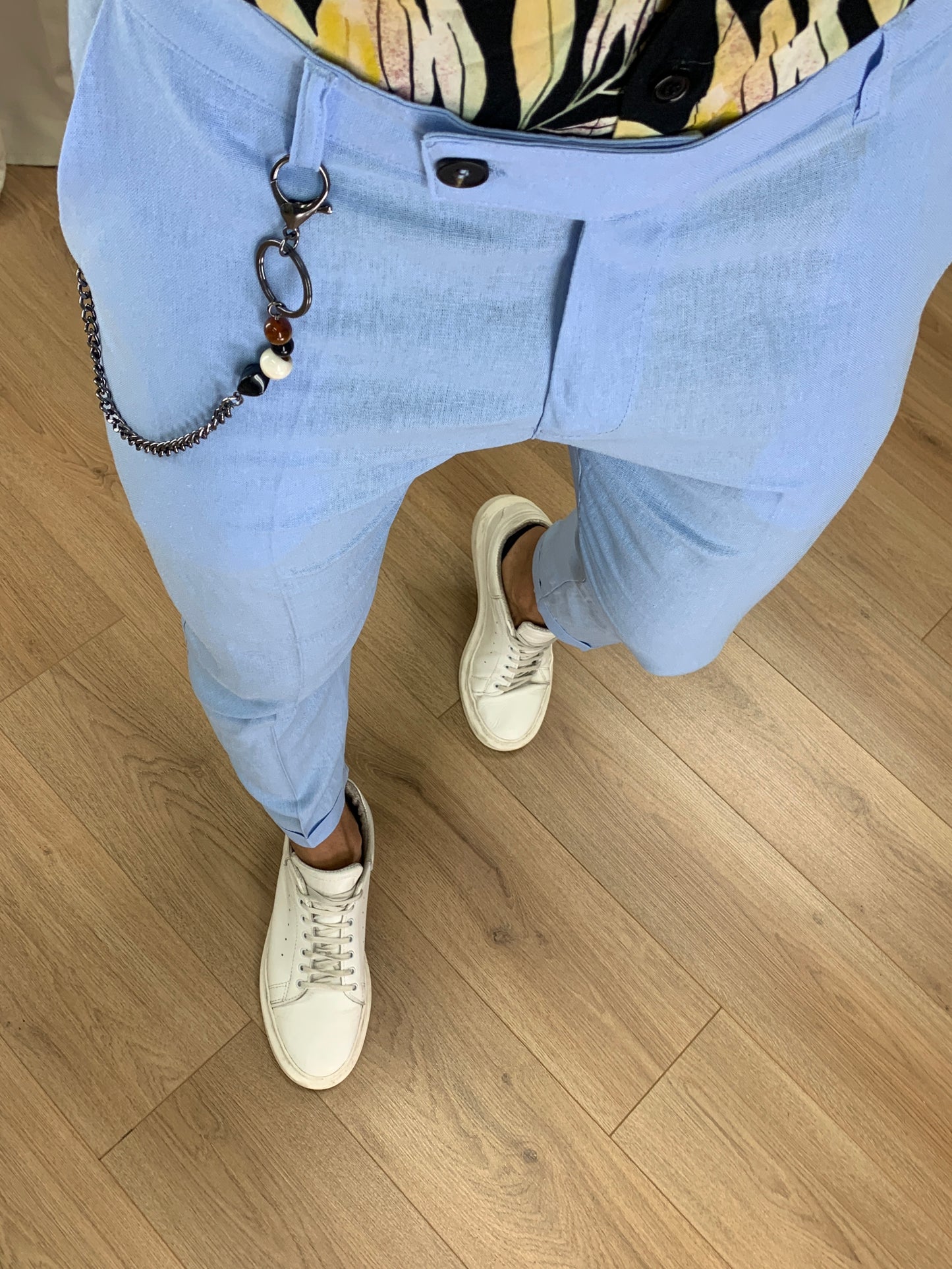 Pantalone Naama Bay in Lino con Catena col. Celeste