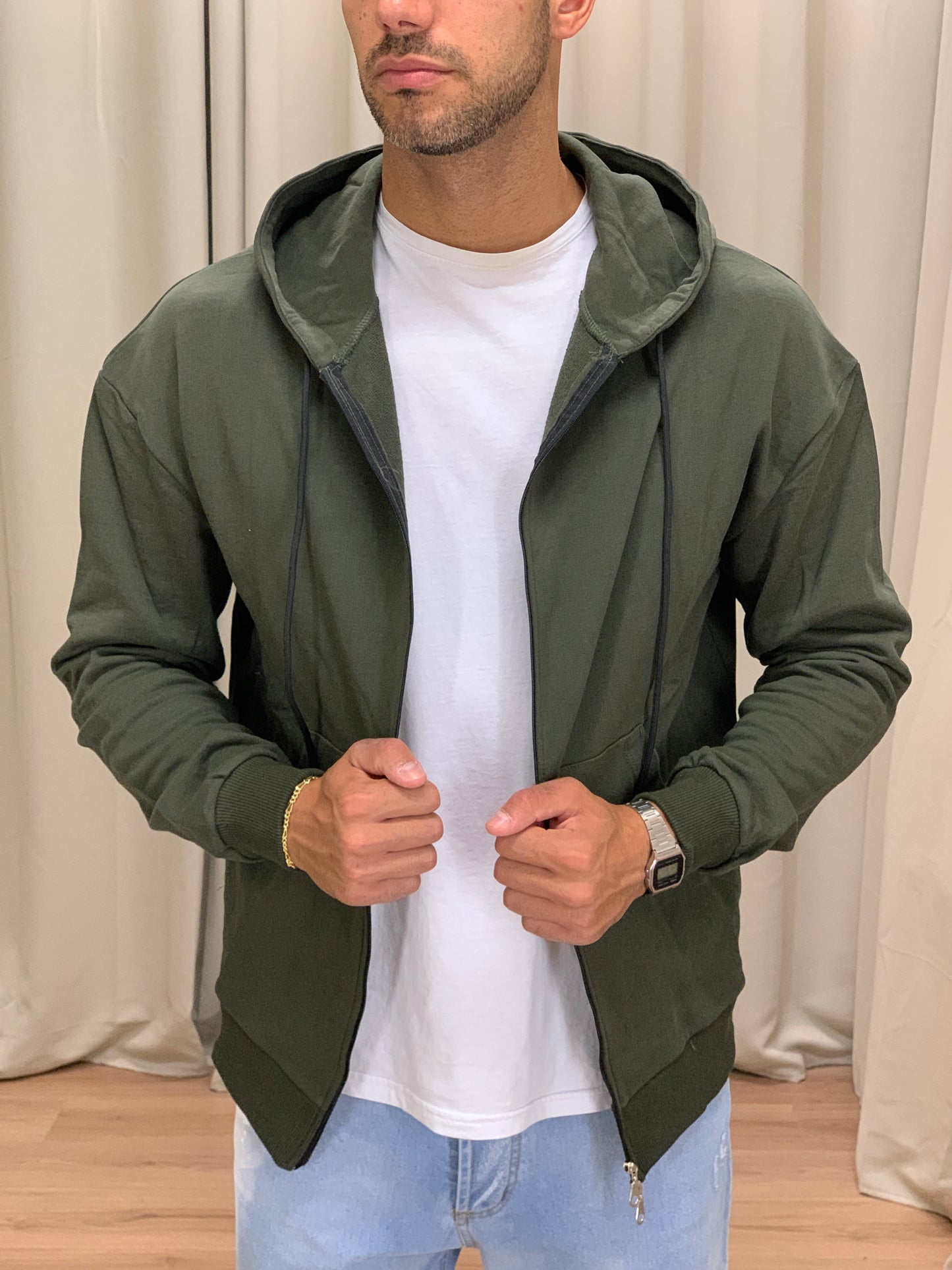 Felpa Rocky con Cappuccio e Zip col. Verde Militare