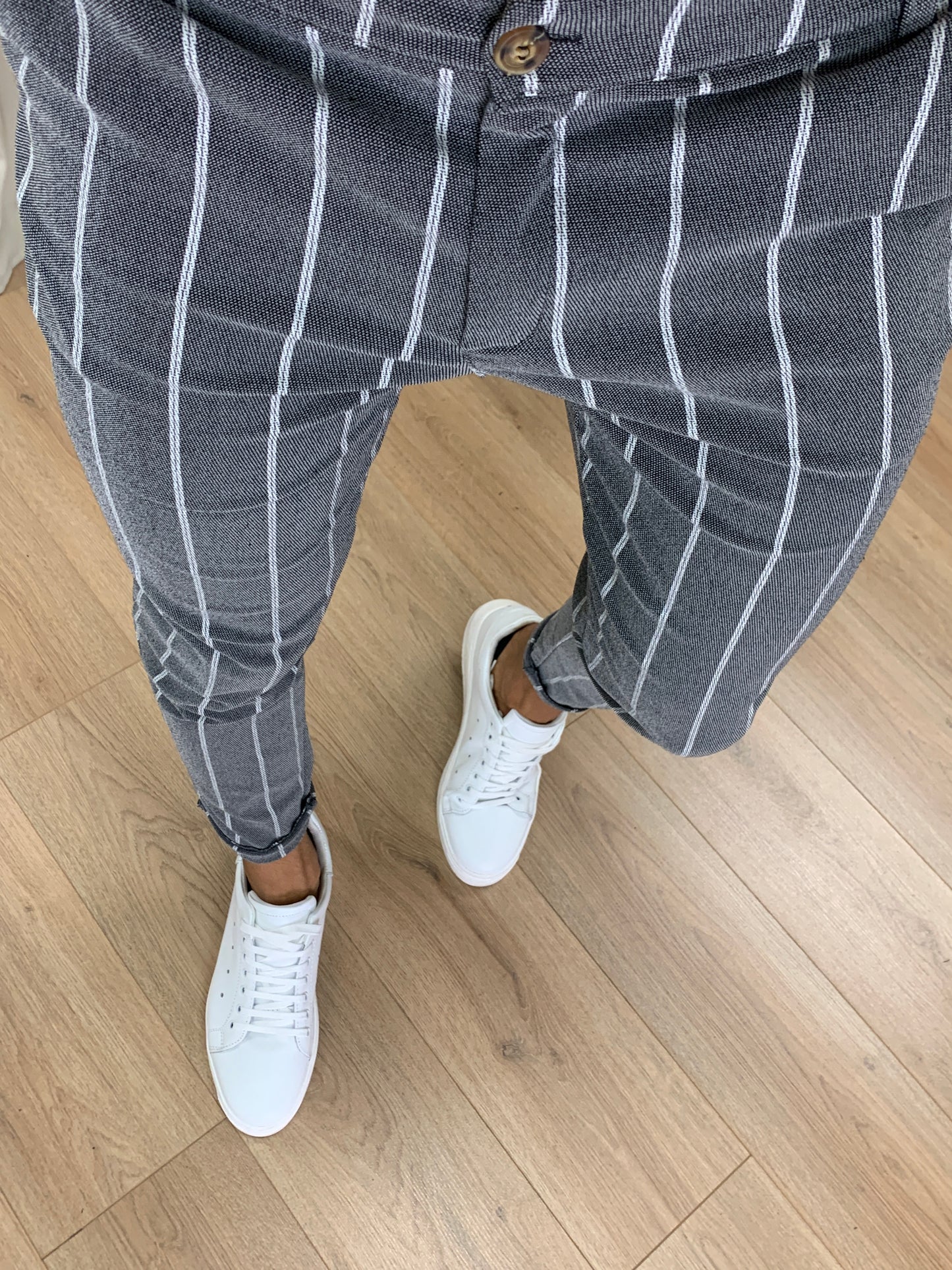 Pantalone Stretch Gessato Slim Fit col. Grigio