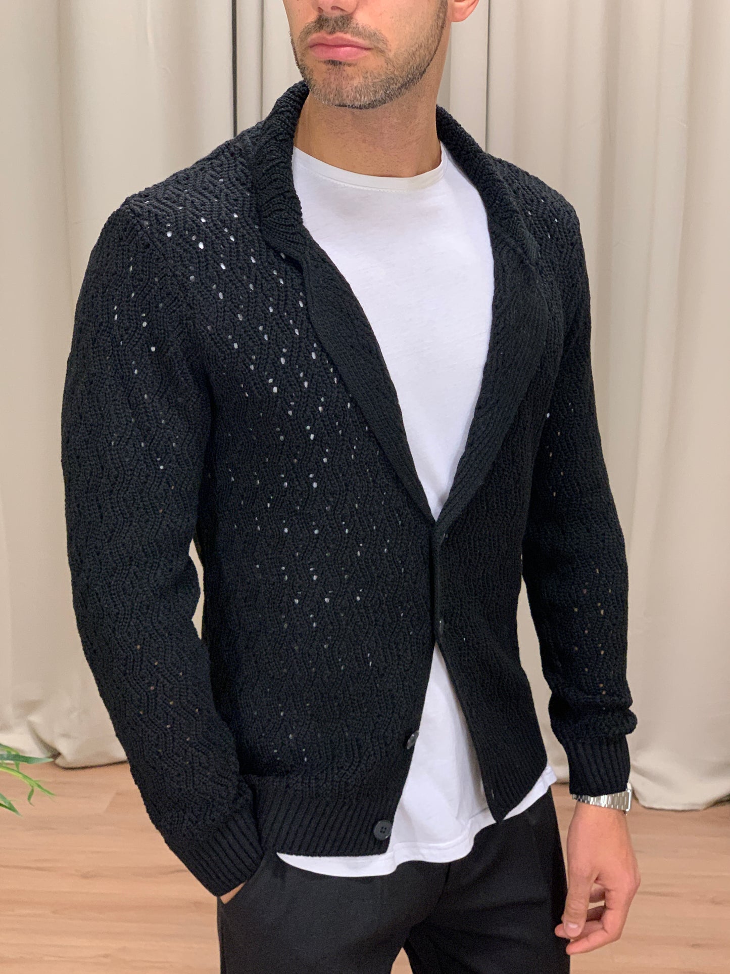 Giacca Cardigan Inibhition Traforata Misto Lana col. Nero