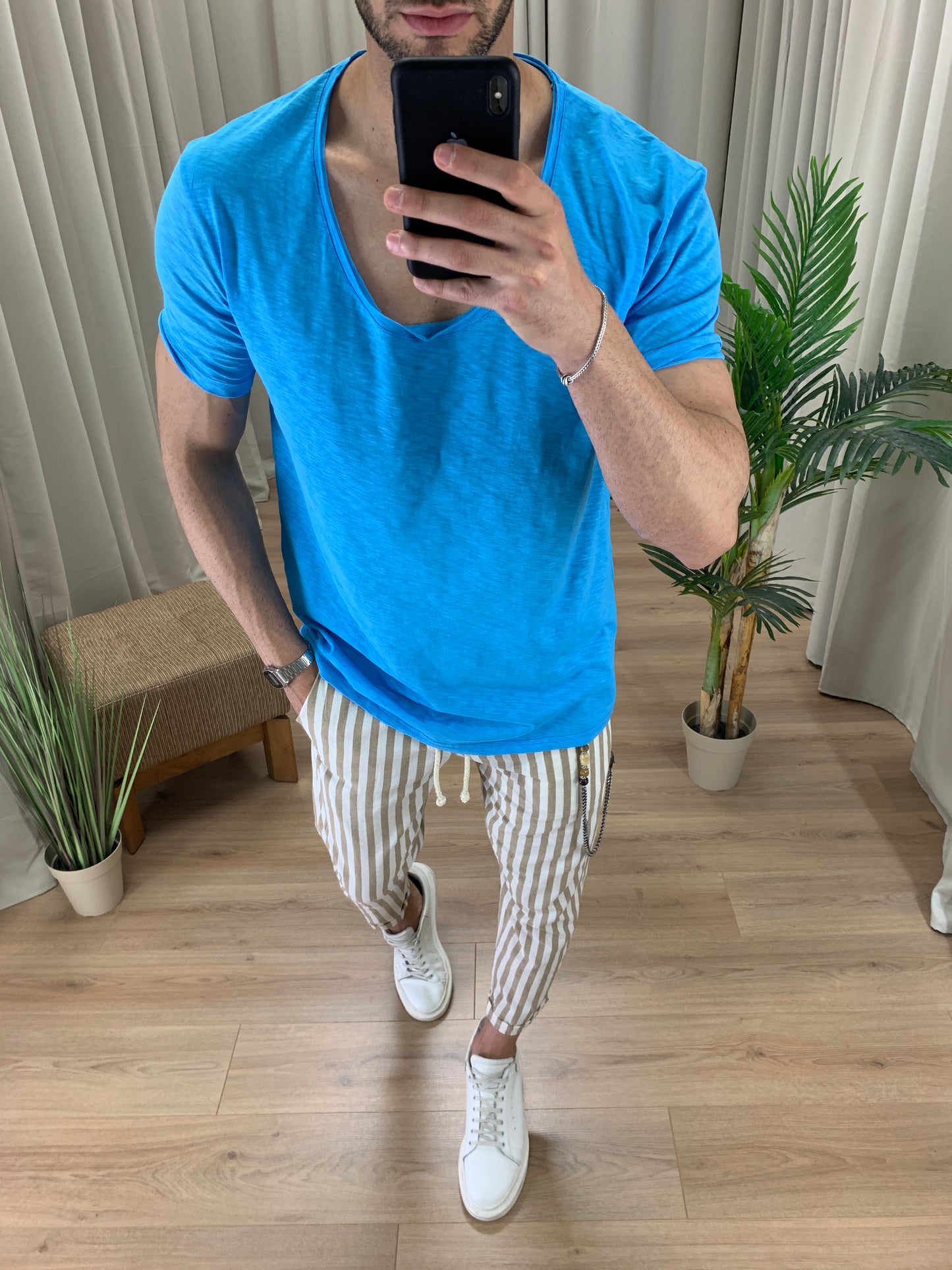 Pantalaccio Estasi in Lino a righe col. Cammello