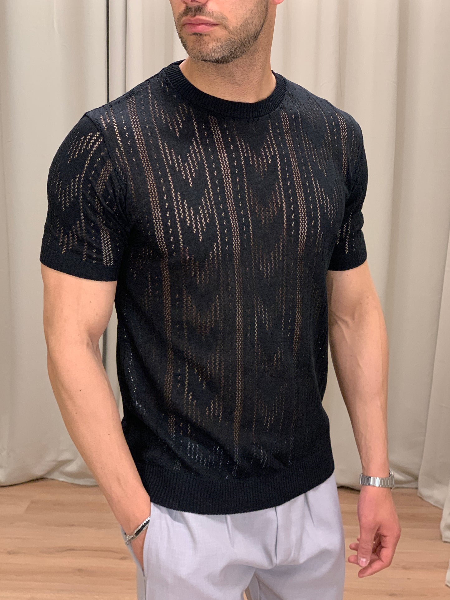 Tshirt Casablanca traforata in Cotone col. Nero