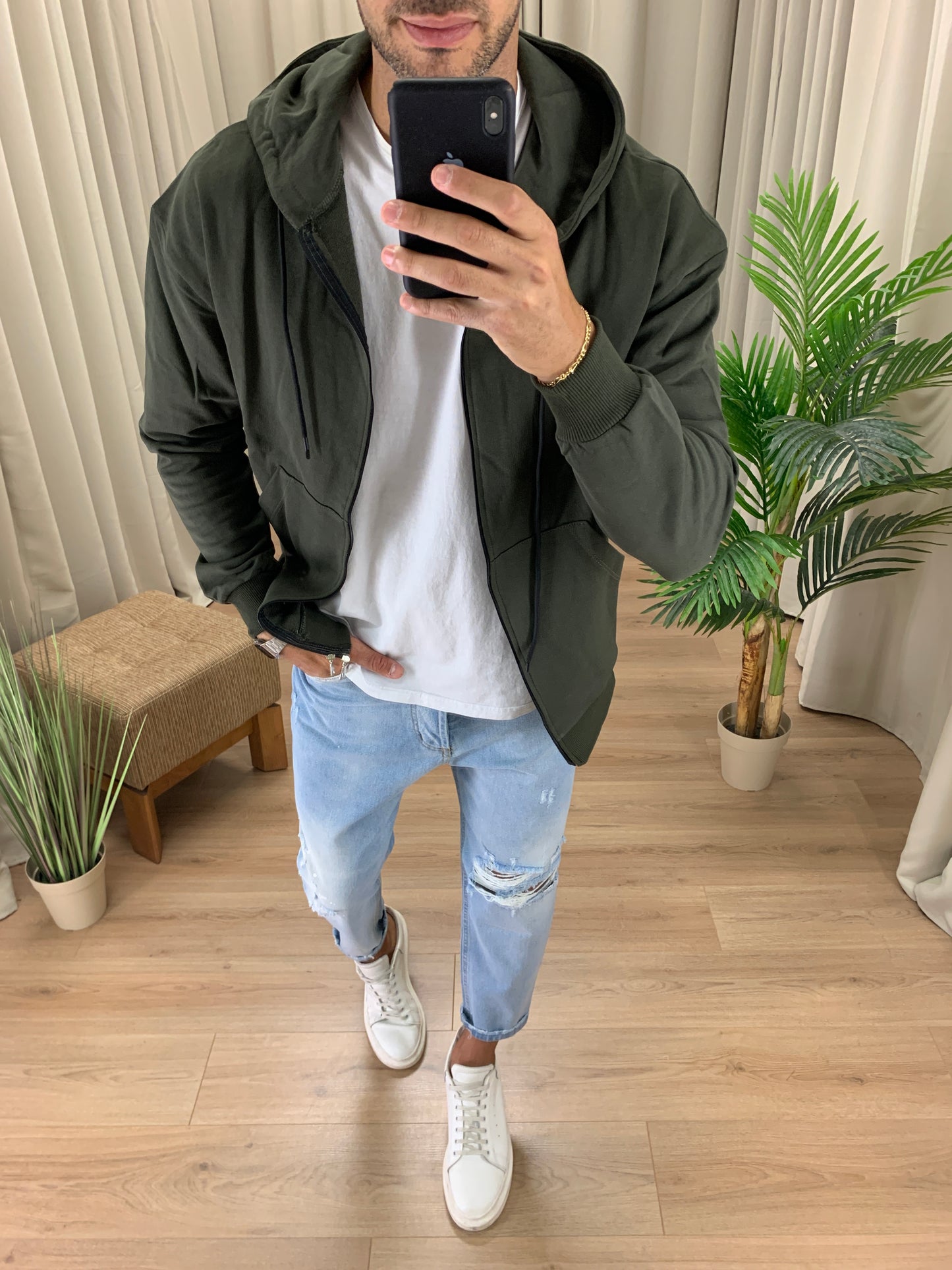 Felpa Rocky con Cappuccio e Zip col. Verde Militare