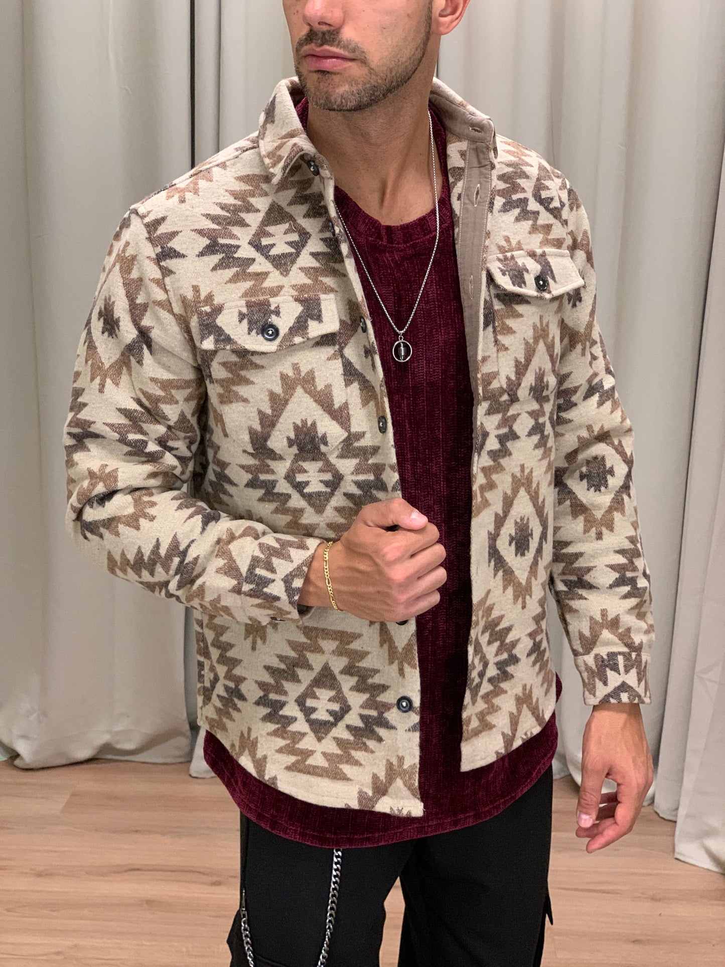 Giacca camicia Artycun fantasia etnica col. Beige