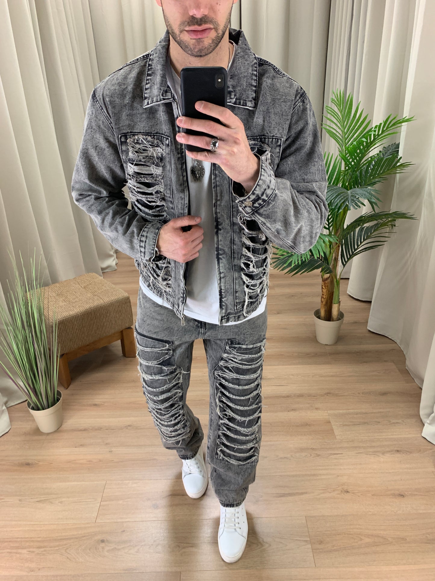 Completo Demon con Lacerazioni Jeans + Giacca col. Antracite