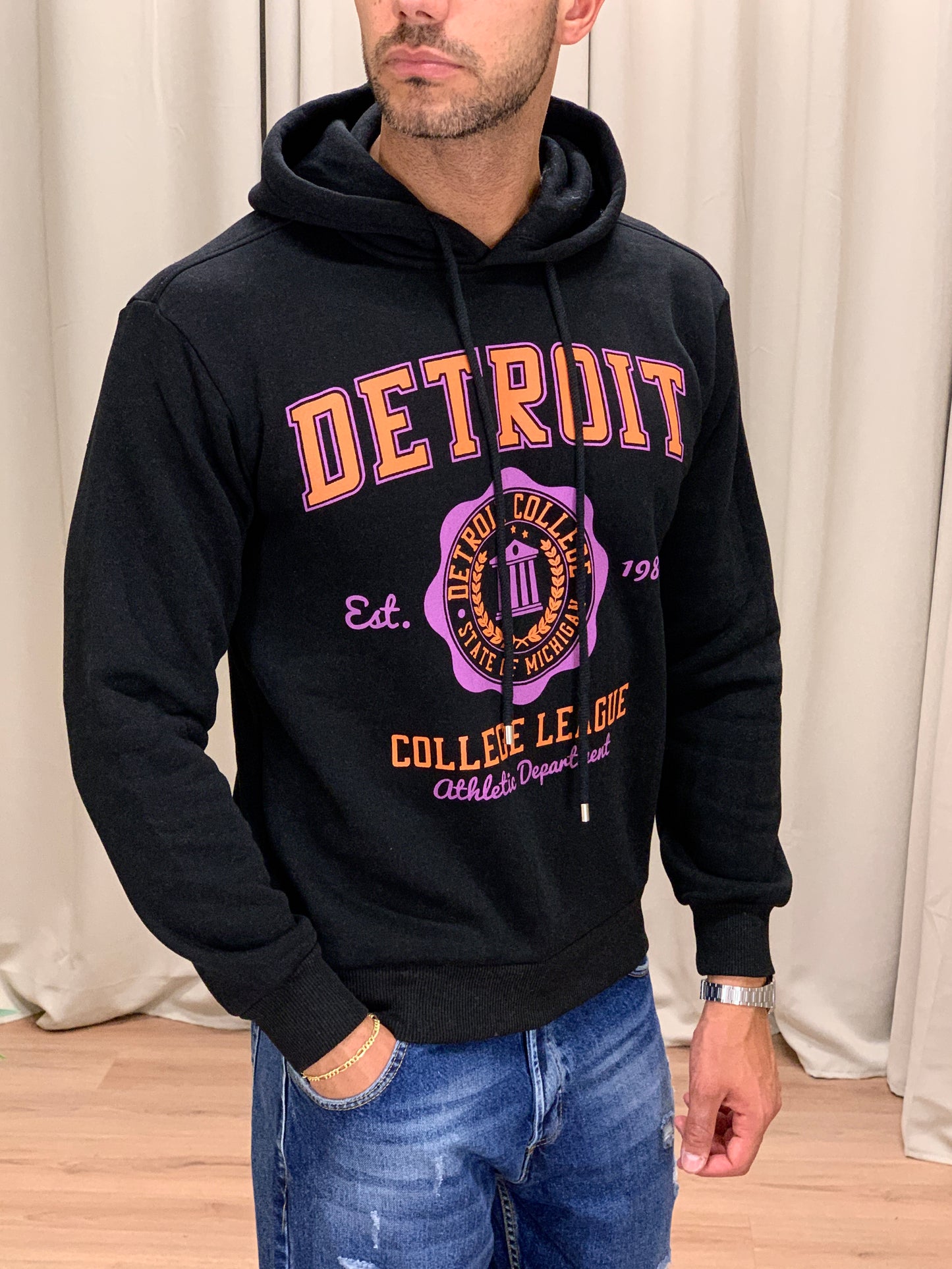 Felpa Detroit College League felpata col. Nero
