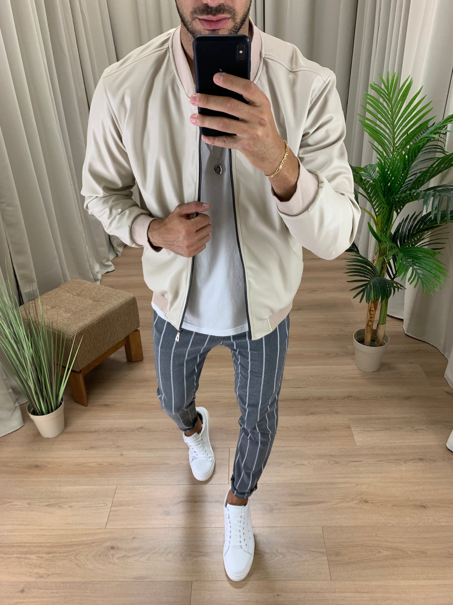 Bomber Dragos con zip effetto pelle col. Avorio