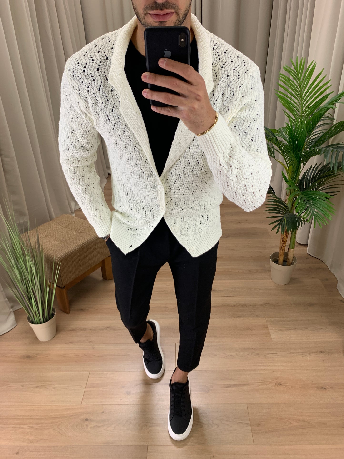 Giacca Cardigan Inibhition Traforata Misto Lana col. Panna
