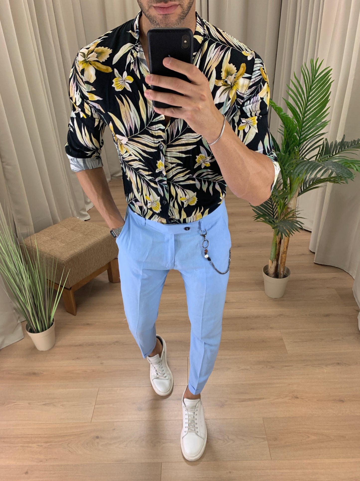 Pantalone Naama Bay in Lino con Catena col. Celeste