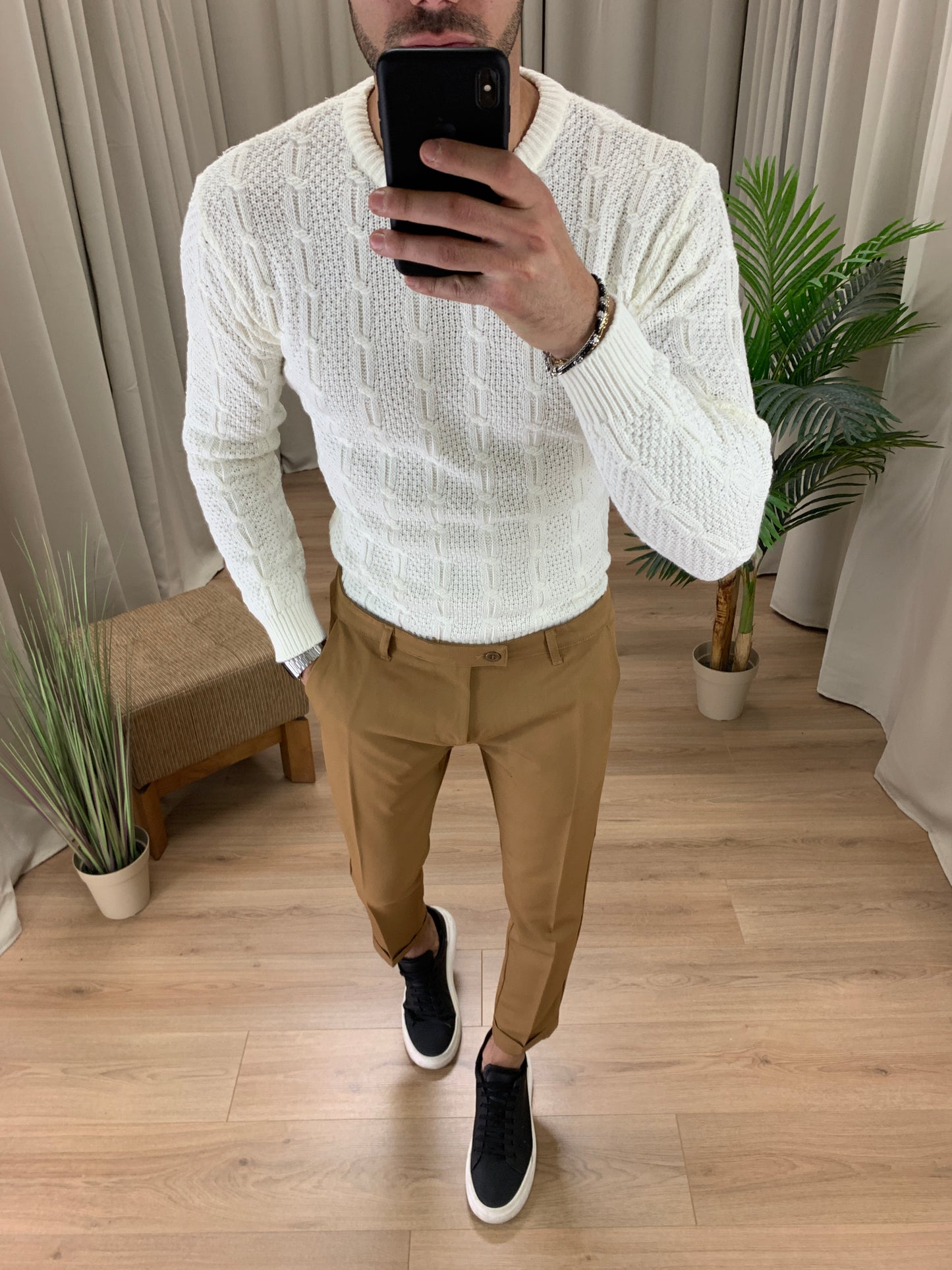 Pantalone Amsterdam con risvolto col. Cammello