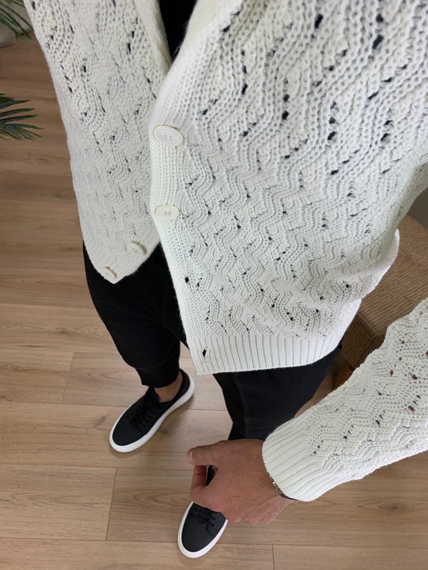 Giacca Cardigan Inibhition Traforata Misto Lana col. Panna