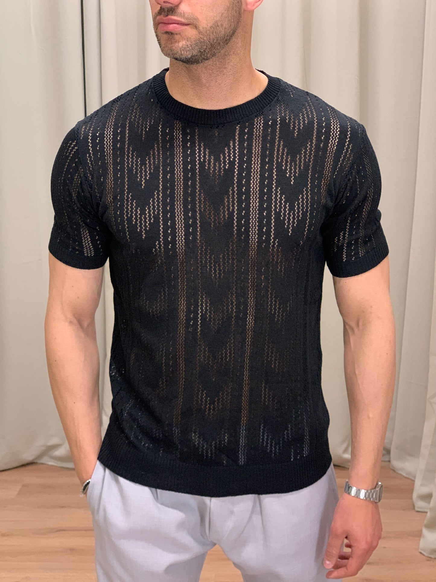 Tshirt Casablanca traforata in Cotone col. Nero