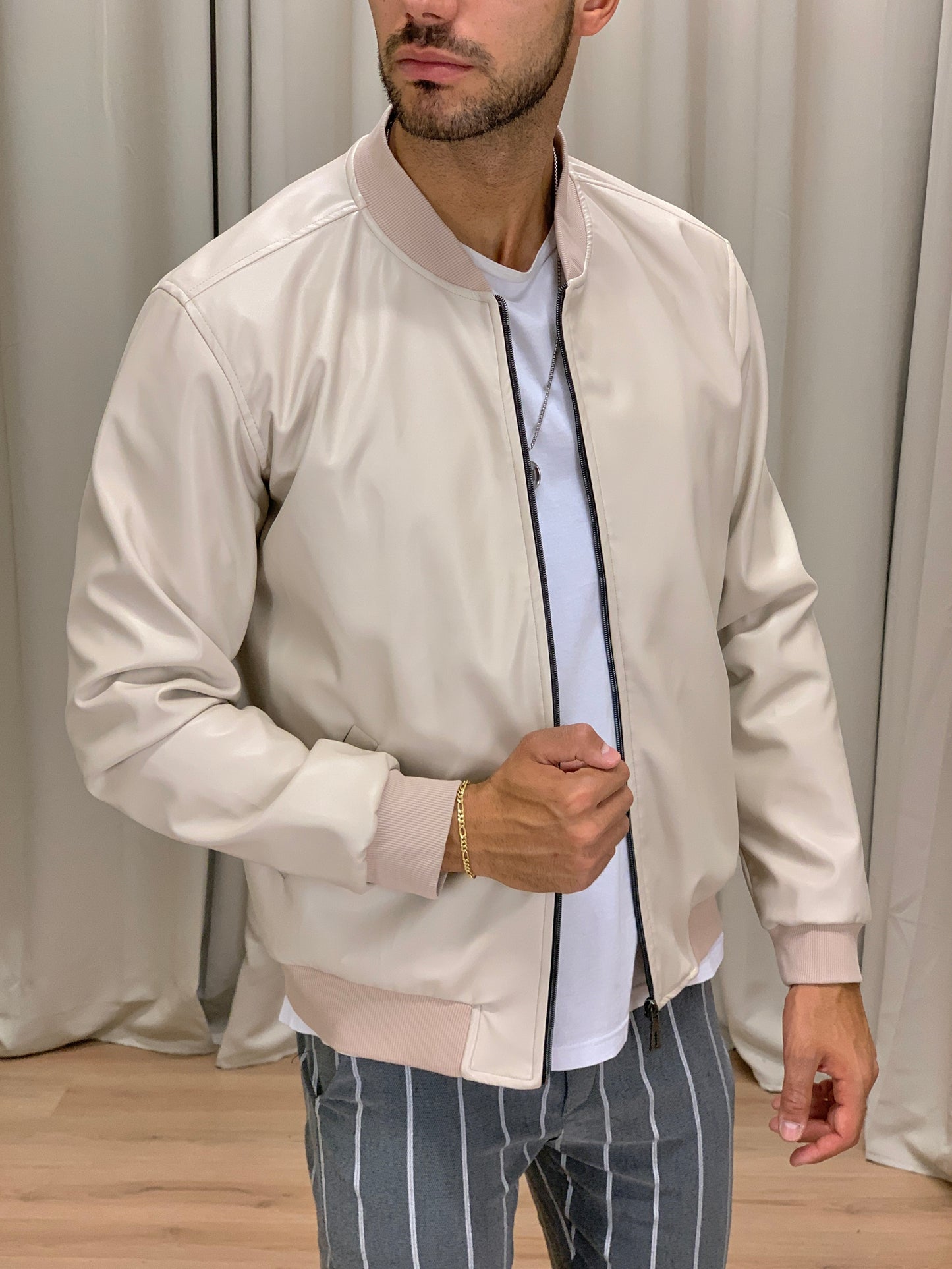 Bomber Dragos con zip effetto pelle col. Avorio