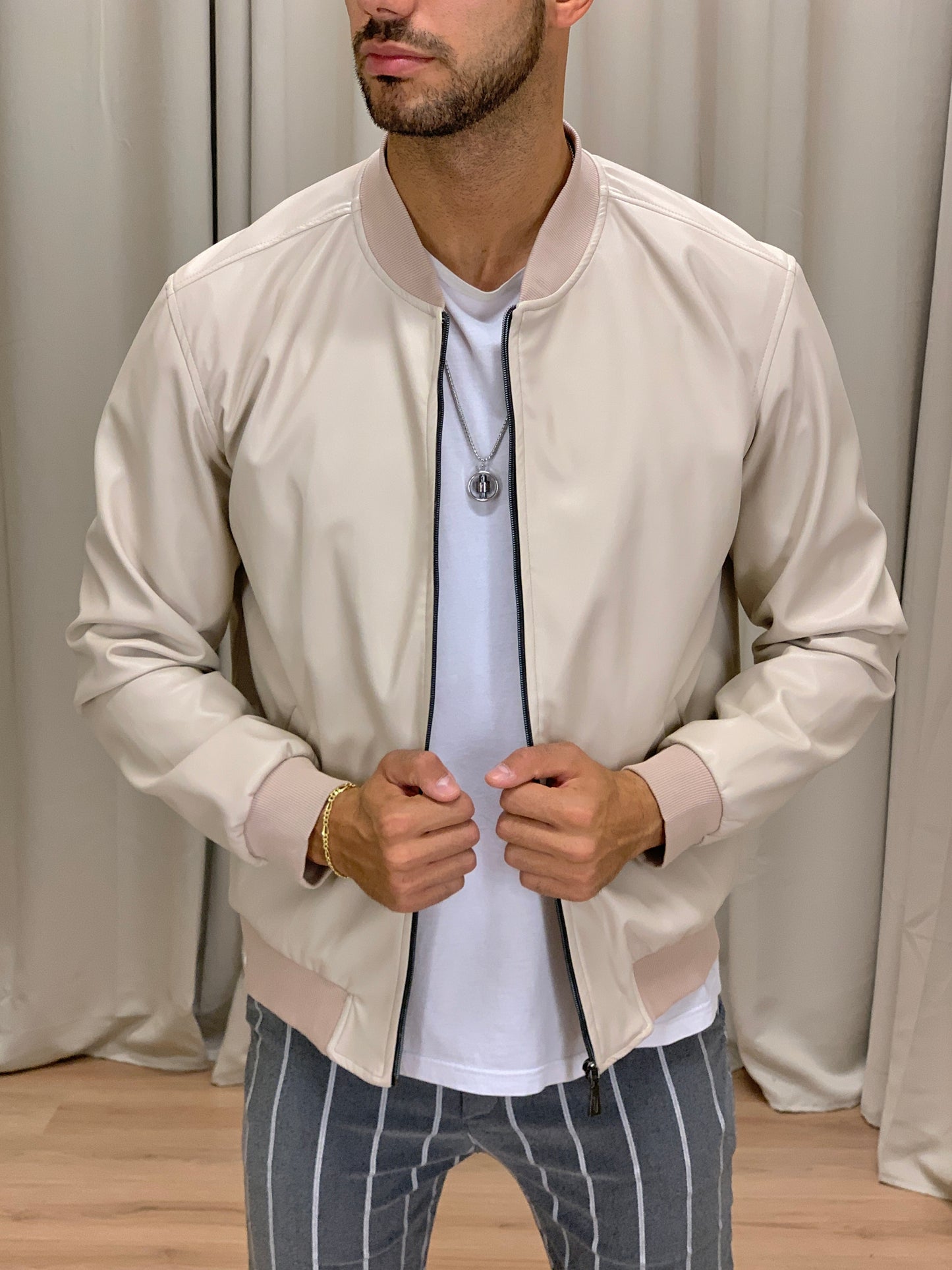 Bomber Dragos con zip effetto pelle col. Avorio