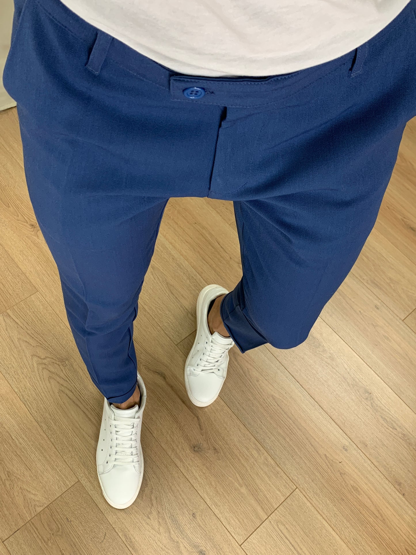 Pantalone Lugano con risvolto col. Blu