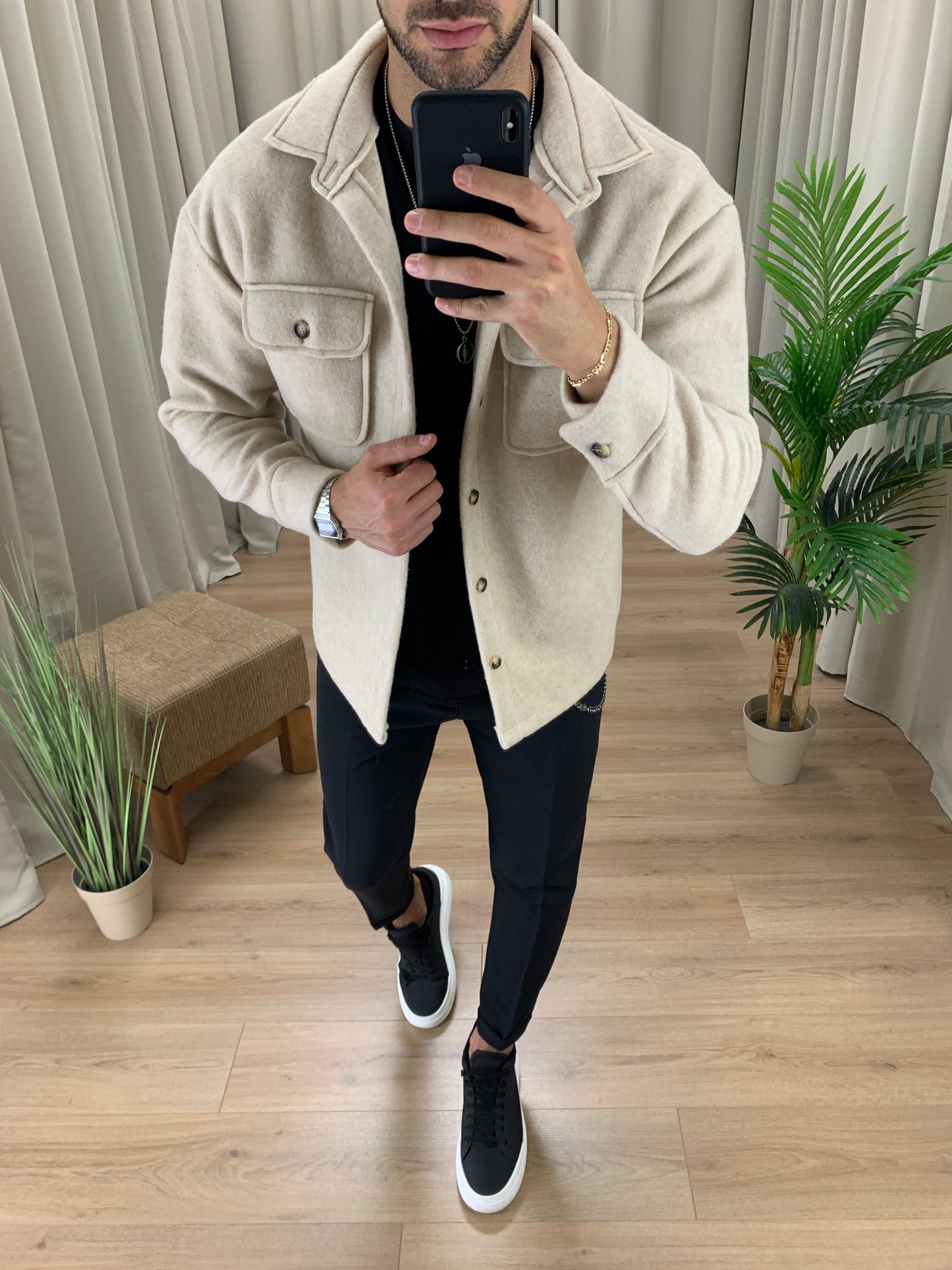 Giacca camicia Asher con Taschini col. Avorio