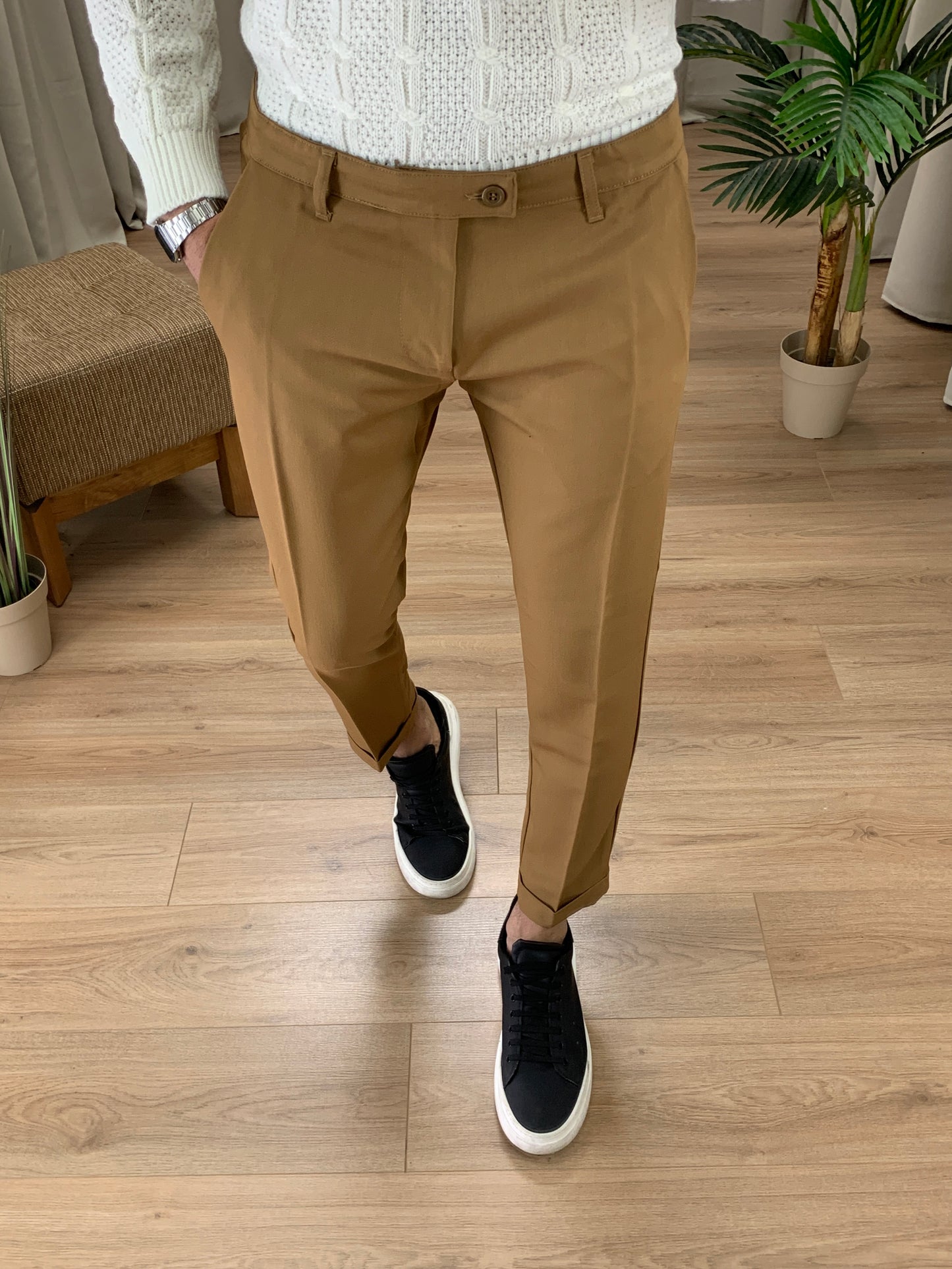 Pantalone Amsterdam con risvolto col. Cammello