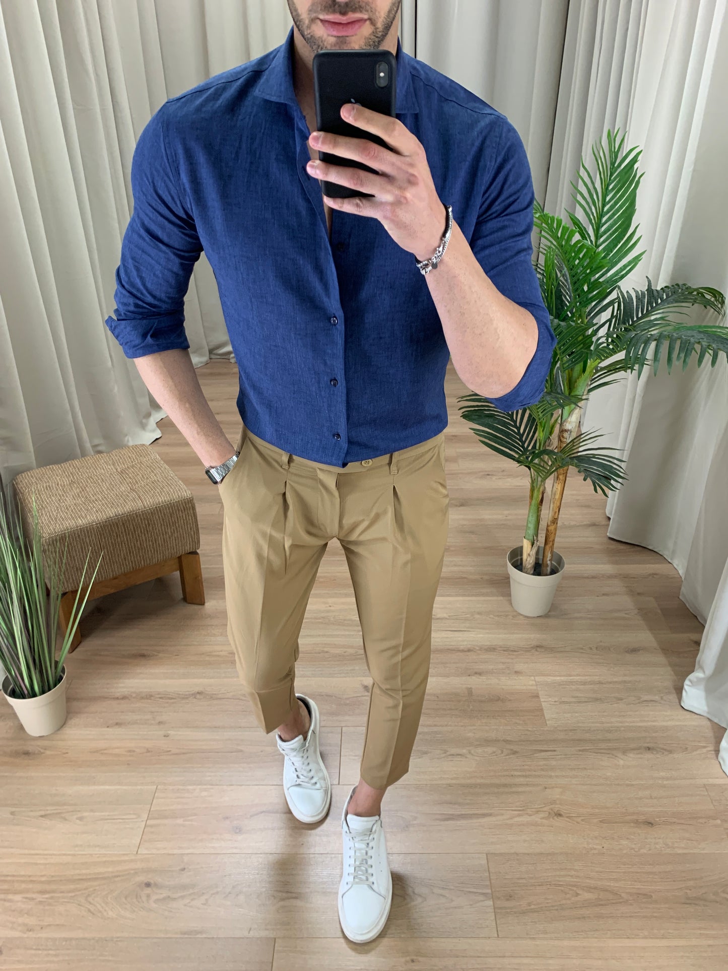 Camicia Capri in Lino collo classico col. Blu