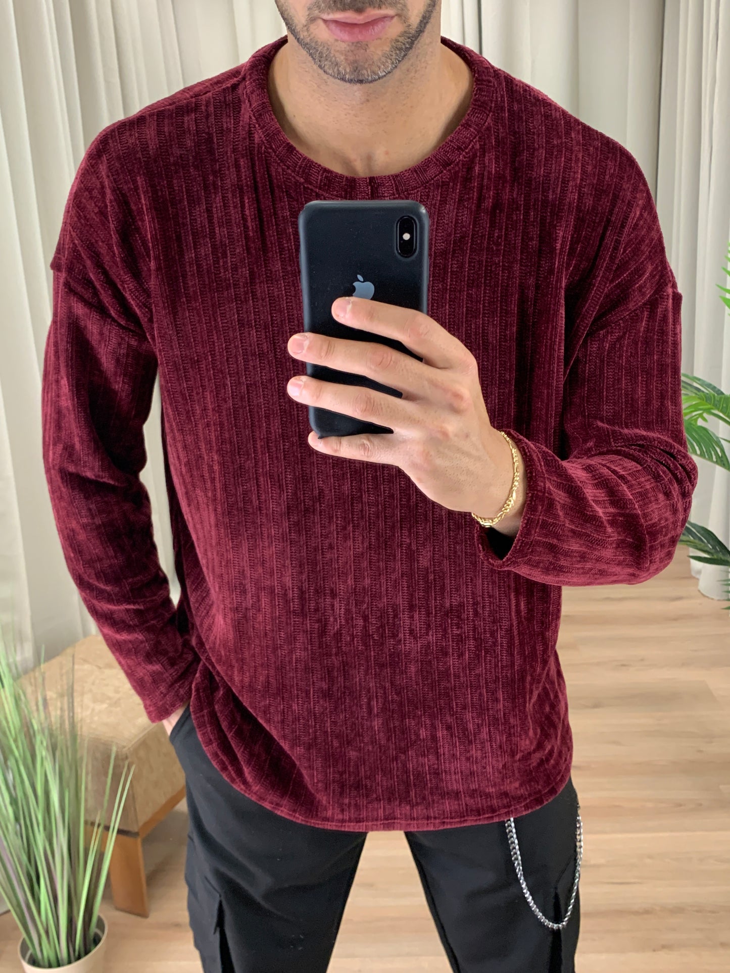 Maglia Marius Effetto Ciniglia a Costine col. Bordeaux