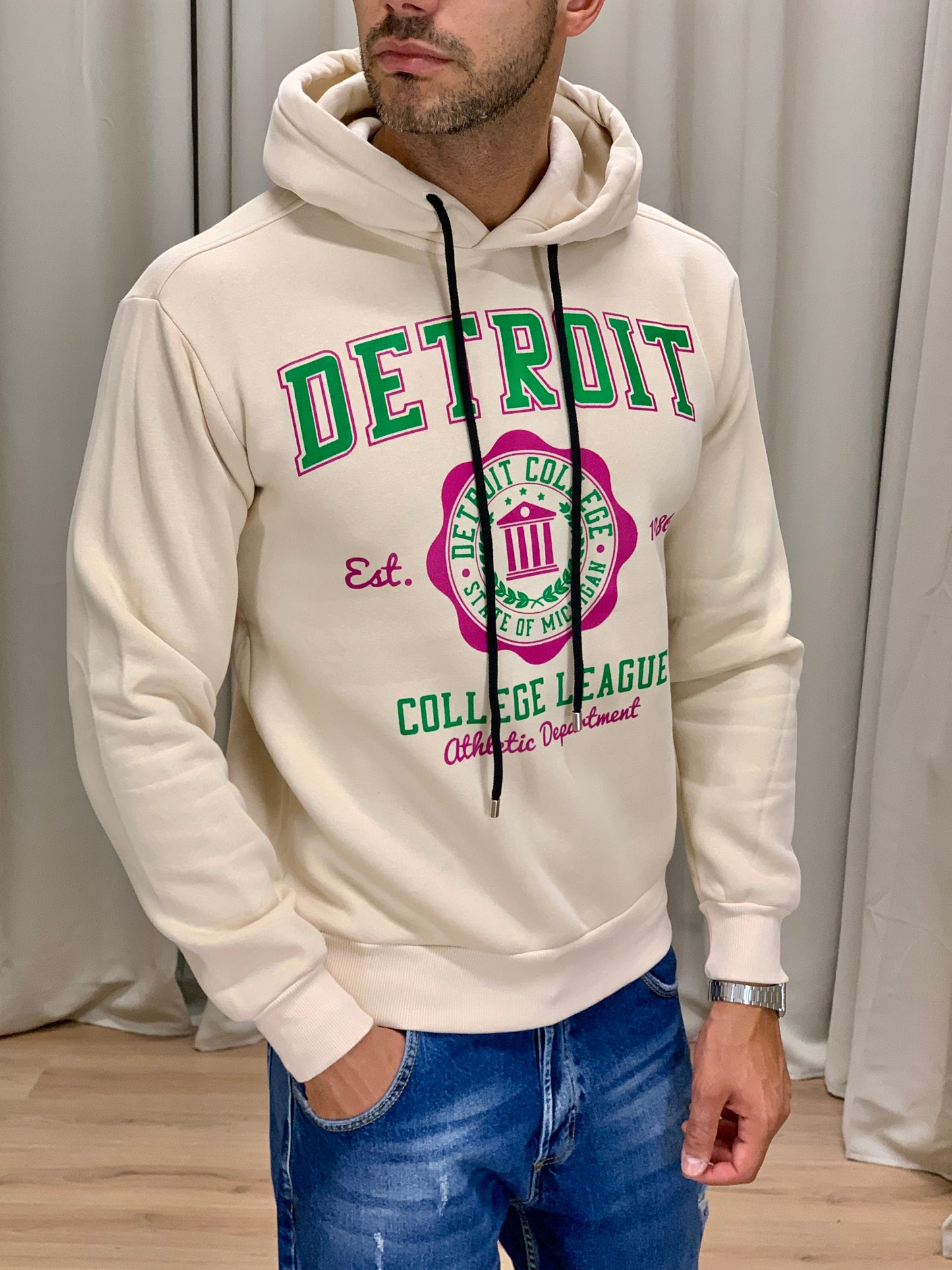 Felpa Detroit College League felpata col. Beige
