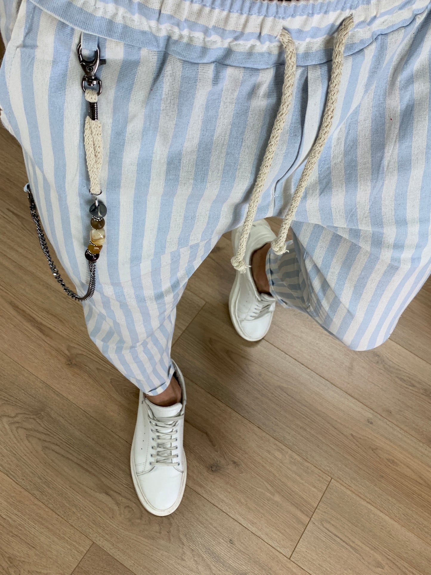 Pantalaccio Estasi in Lino a righe col. Celeste