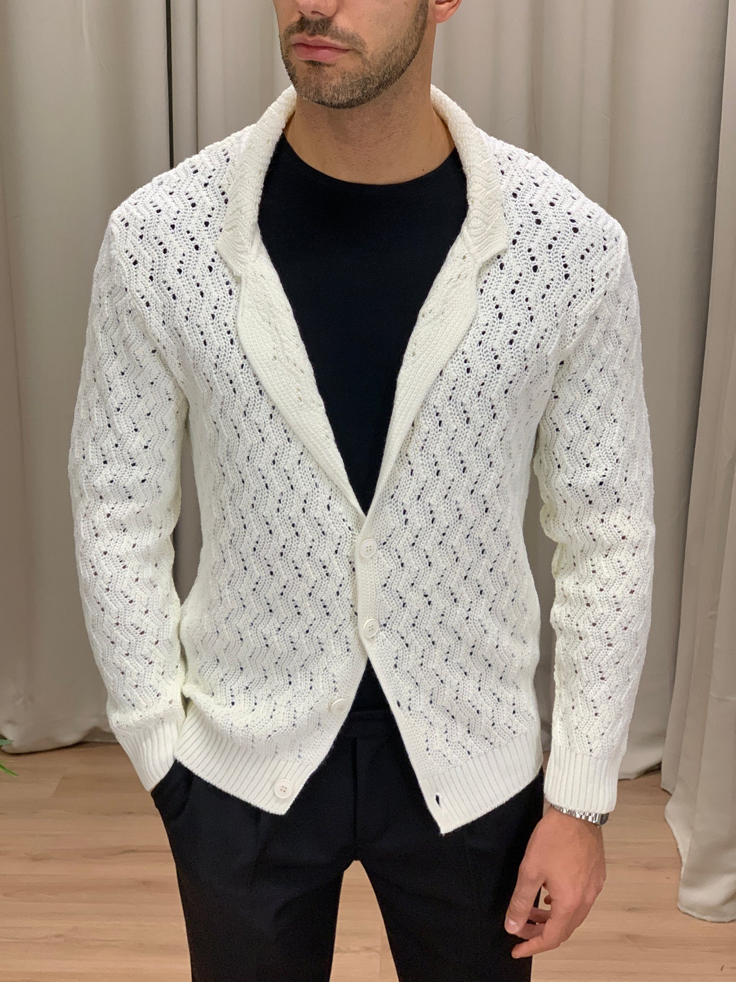 Giacca Cardigan Inibhition Traforata Misto Lana col. Panna