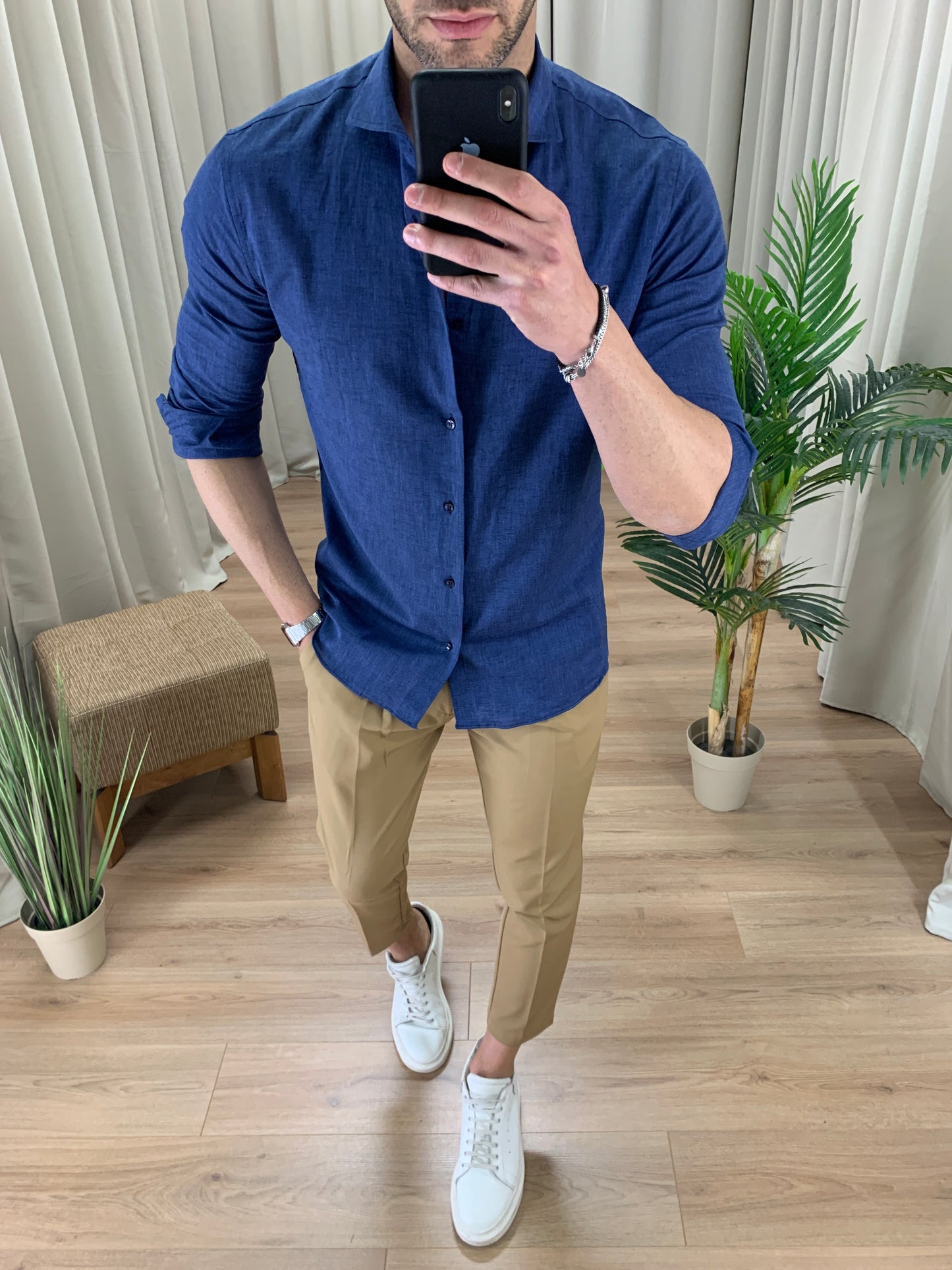 Camicia Capri in Lino collo classico col. Blu