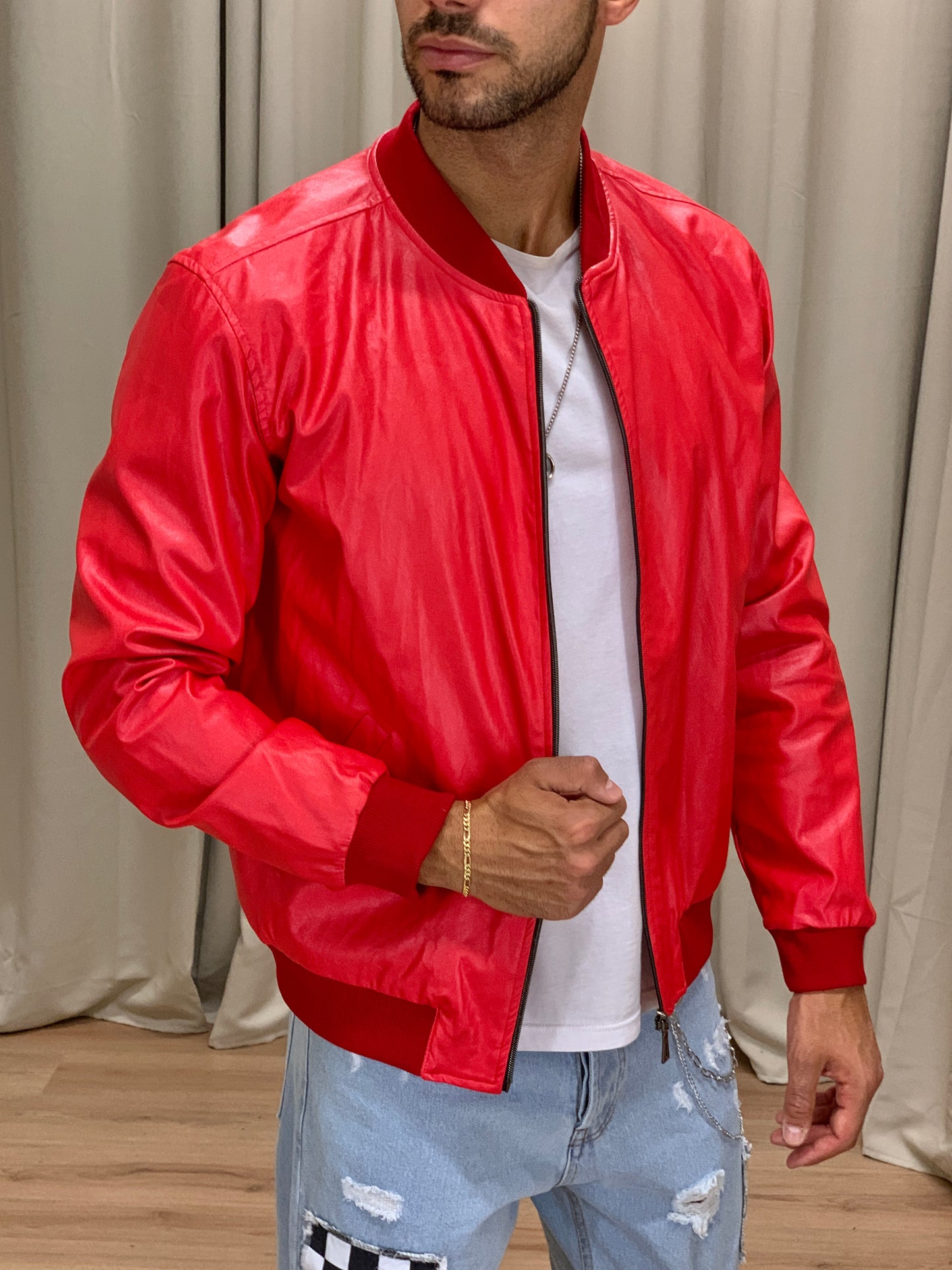 Bomber Dragos con zip effetto pelle col. Rosso