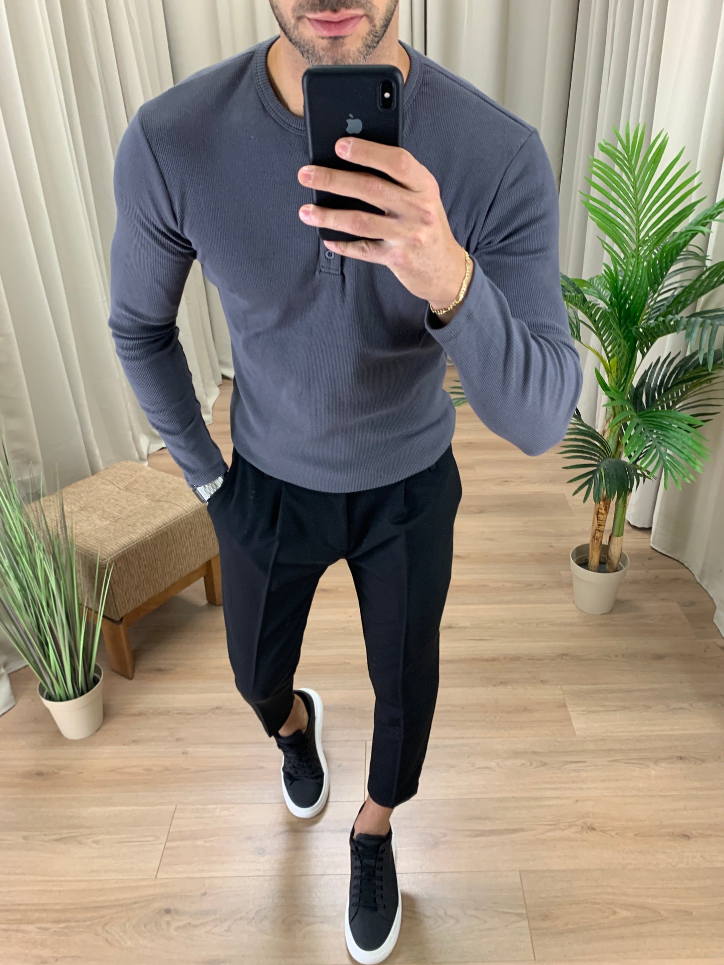 Maglia scollo Serafino con micro Costine col. Grigio